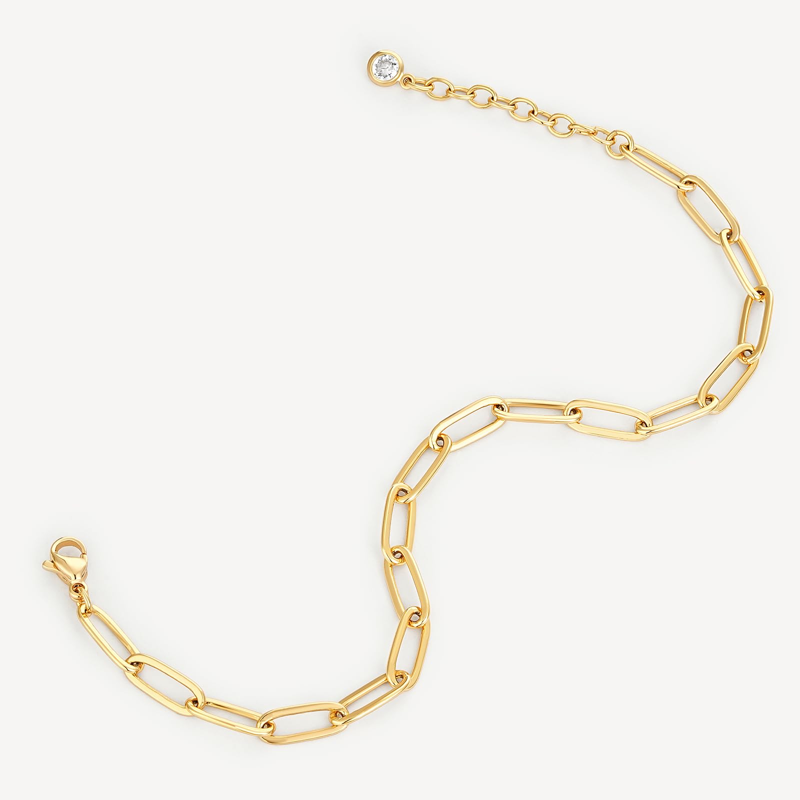 MEVECCO Bracelet for Women 14K Gold Plated Dainty Chain Simple Jewelry Cute Handmade Minimalist for Her: Paperclip Chain Oval