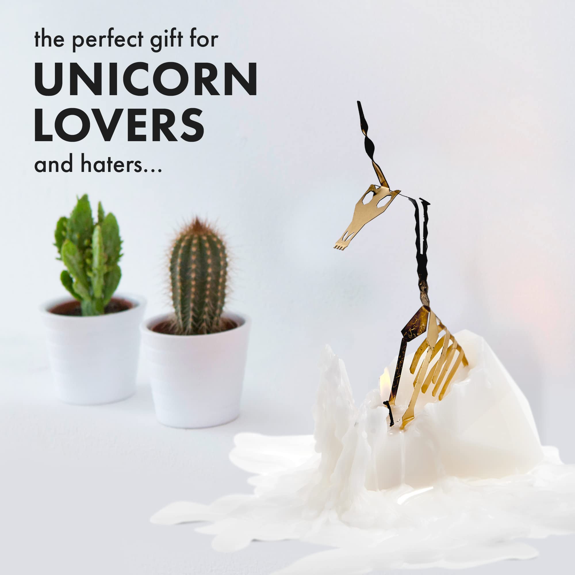 PyroPet Einar Unicorn Candle (White, Scented) - Metallic Skeleton | Halloween Decor | Gift for Unicorn Fans | 16-Hr Burn | 5.1x2.6x8 in
