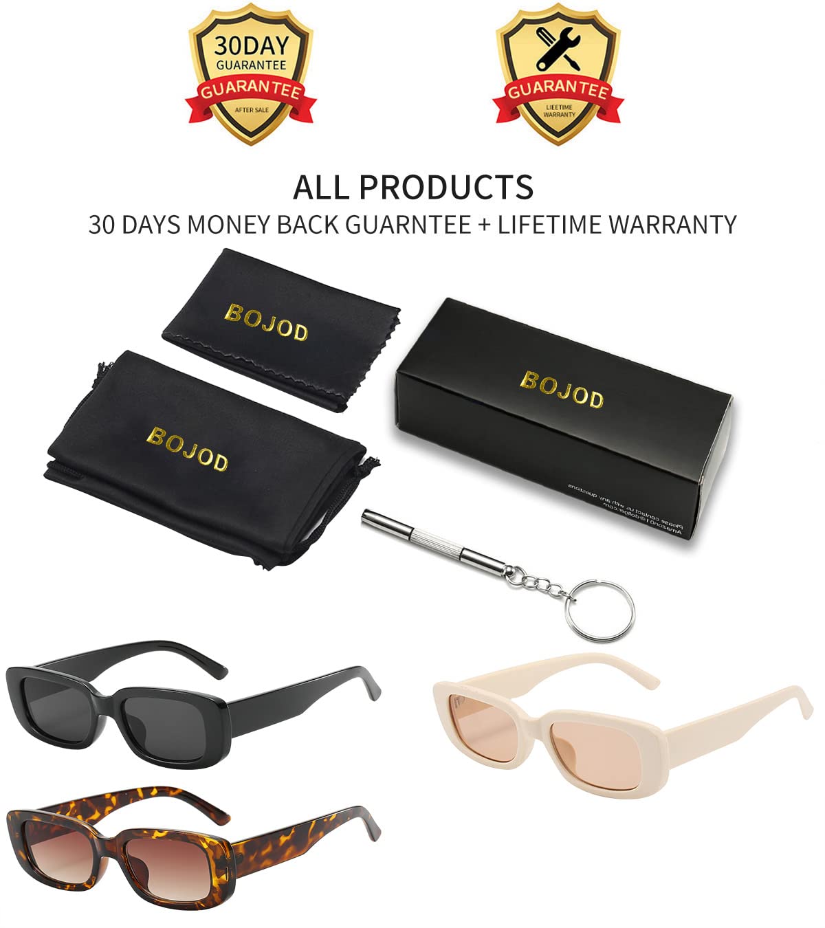 BOJOD Rectangle Sunglasses for Women Retro Fashion Sunglasses UV 400 Protection Square Frame Eyewear thumbnail 7