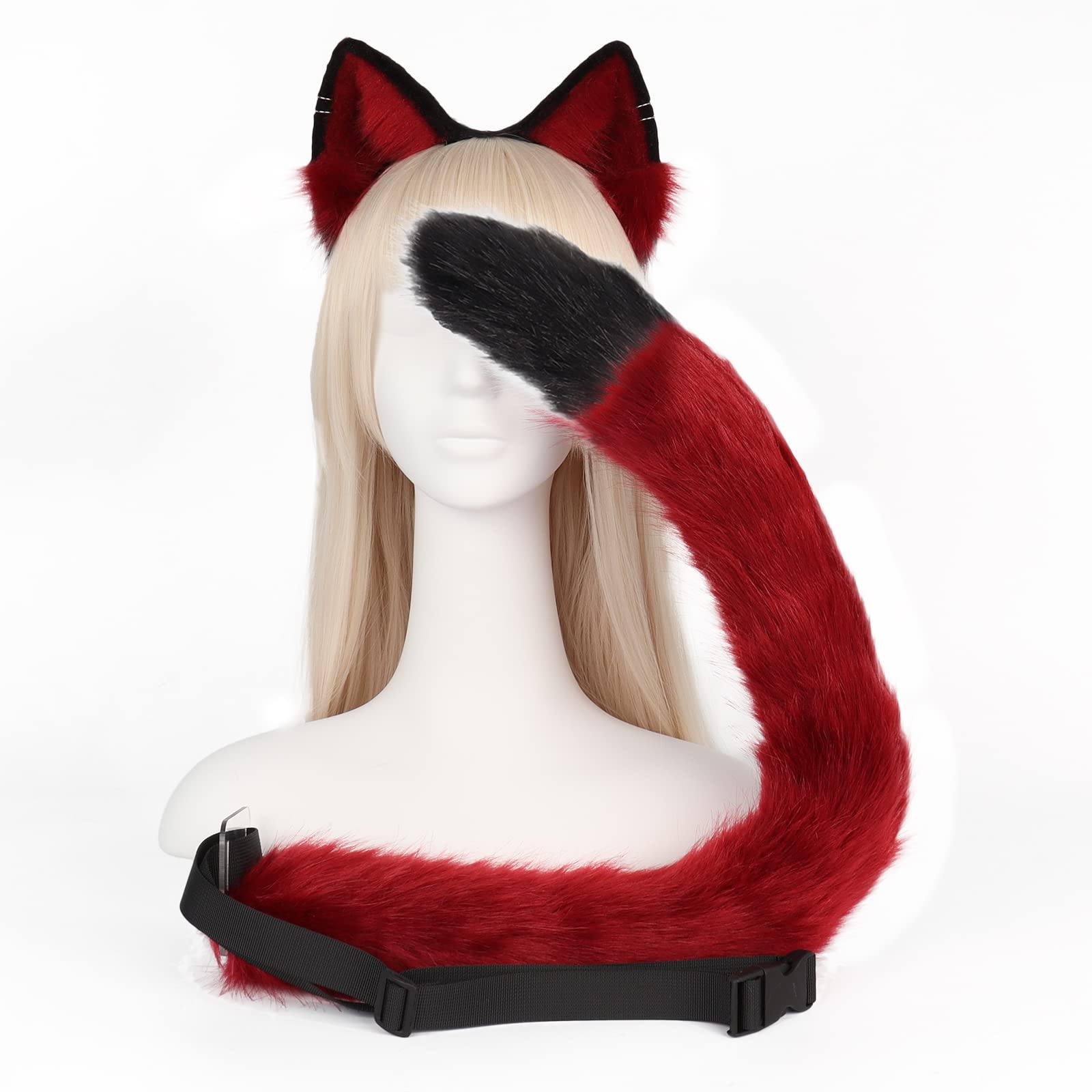 QinRuan Animal Cosplay Costume Accessories Furry Faux Fur Cat Ears Headband and Fox Tail Set Halloween Accessory