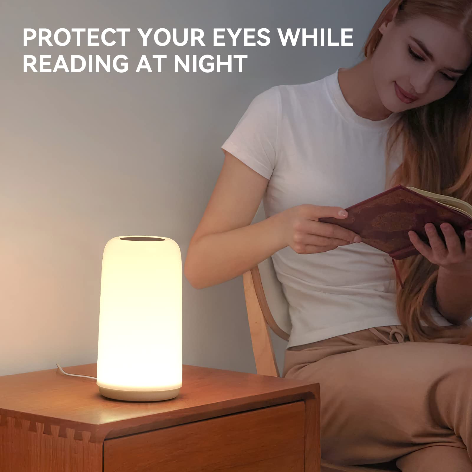 ROOTRO Touch Bedside Table Lamp, [Sleek Design & RGB Mode] 3 Way Dimmable Small Lamp for Bedroom, LED Lamp with Warm  Lights, Multi-Color Smart Nightstand Lamp for for Living Room Home Gifts: White