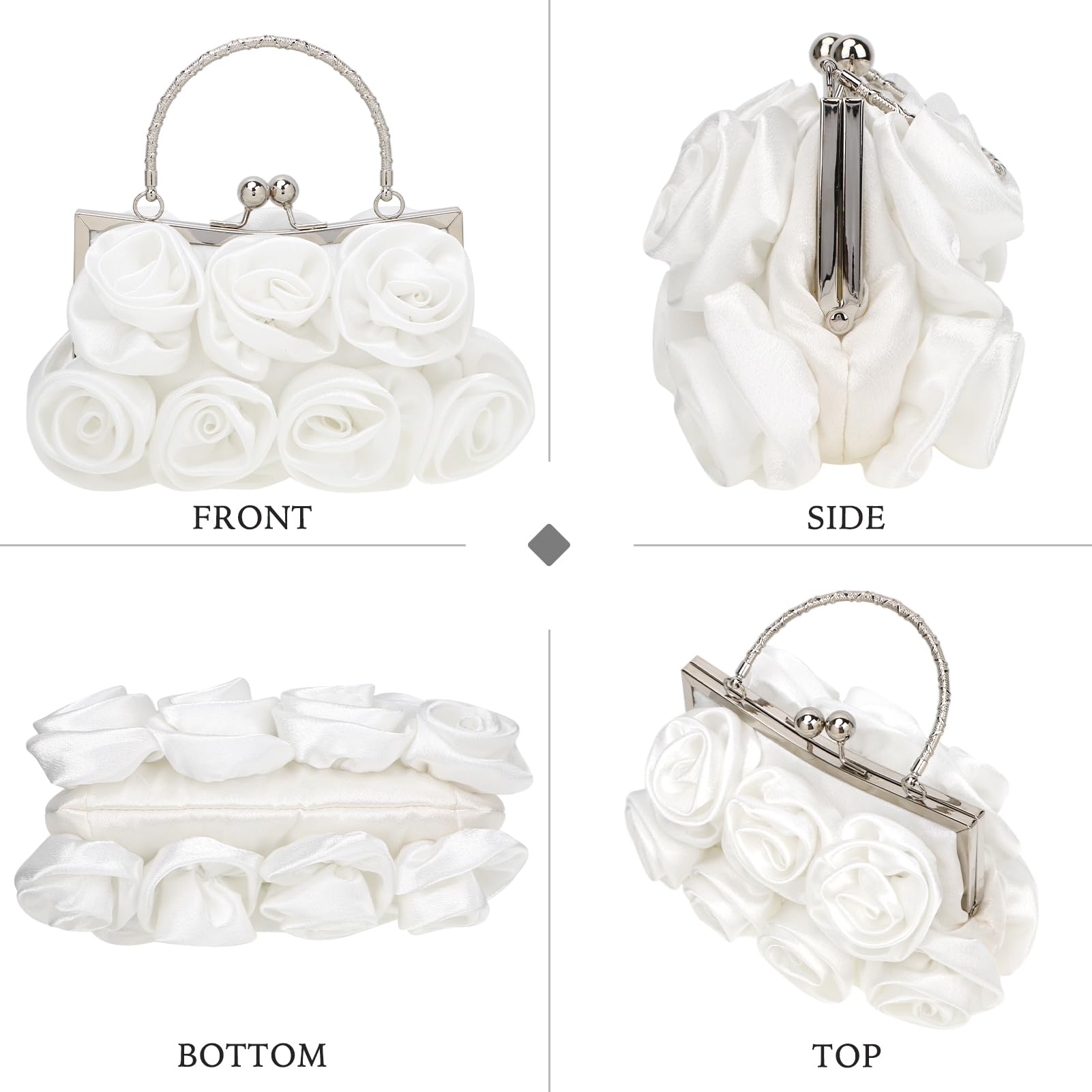 kilofly Missy K 7 Roses Clutch Purse, Satin, with Detachable Strap Money Clip