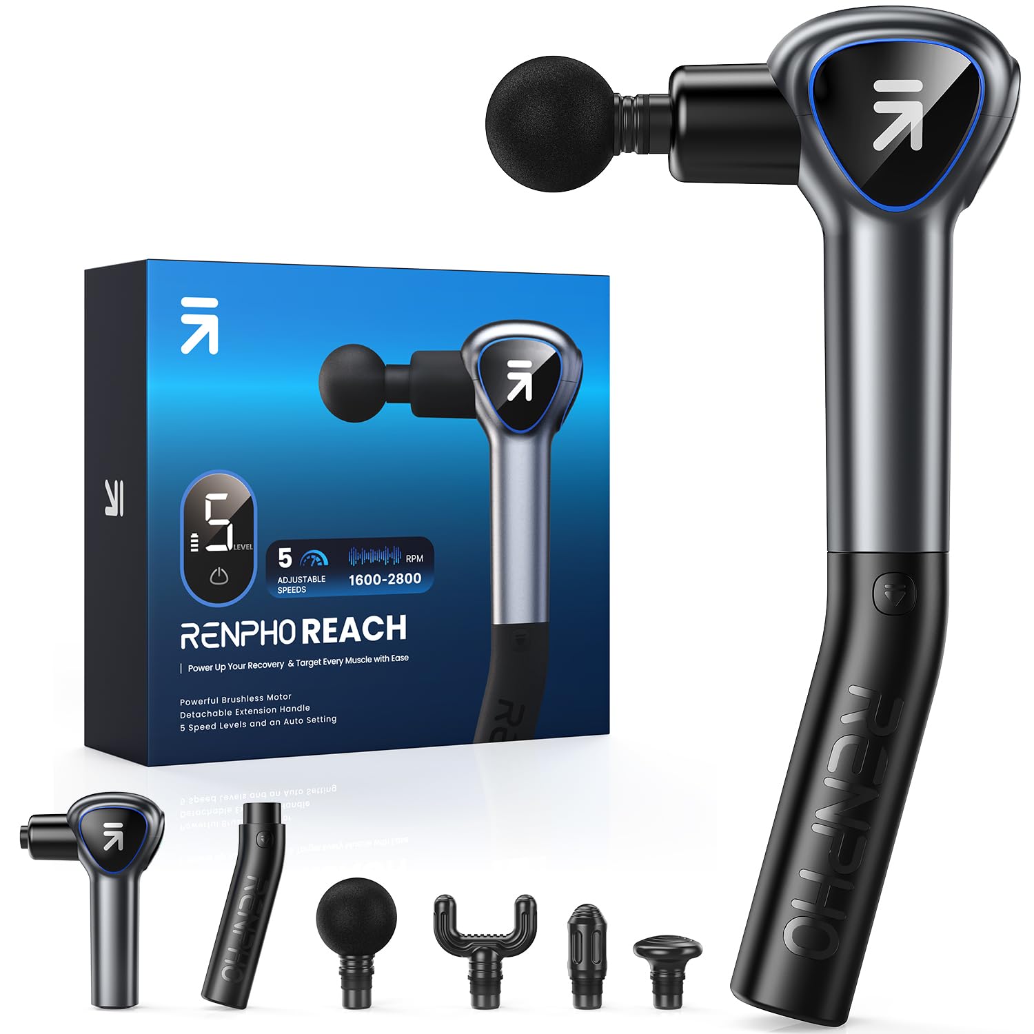 Renpho Massage Gun Deep Tissue, Back Massager for Pain Relief with Long Extension Handle, Percussion Handheld Mini Muscle Massagers Cordless for Athletes Neck, Reach: RENPHO Massage Gun Deep Tissue, FSA HSA Eligible, Portable Back Massager for Pain Relief with Long Extension Handle, Percussion Handheld Mini Muscle Massagers Cordless for Athletes Neck, Reach