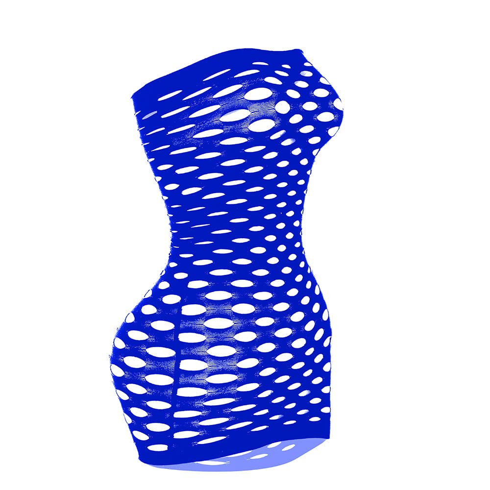 Vorifun Sexy Womens Strapless Fishnet Lingerie Sleepwear Mini Dress Tube Chemise Bodysuit One Size: Bluea