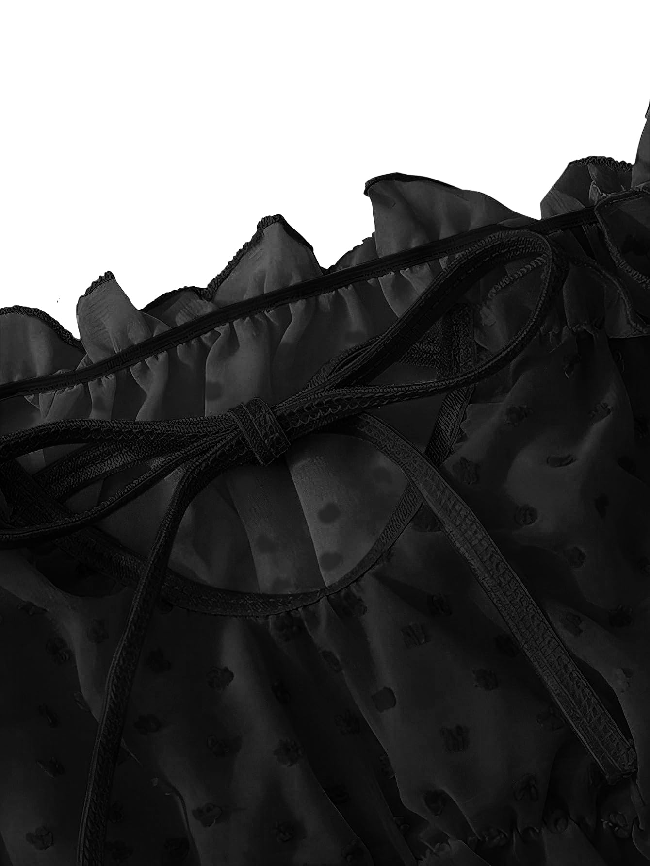 Lilosy Sexy Stretch Ruffle Tie Sheer Mesh Lingerie Set Outfits: Chiffon Medium Chiffon Black