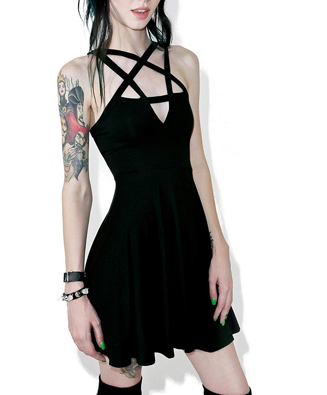Fashion Dress Gothic Vintage Romantic Casual Goth Dress for Women: Small Black