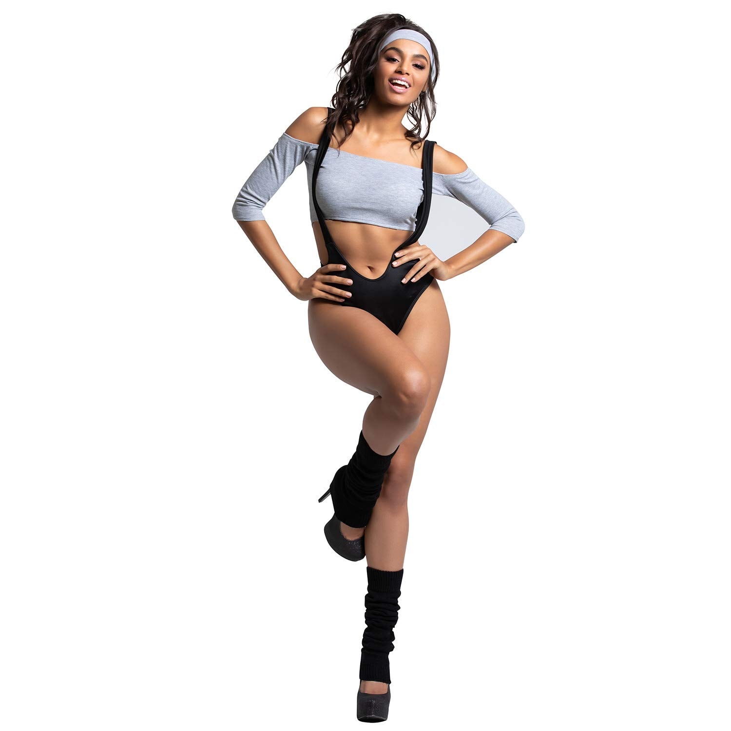 Yandy Women Deluxe Let's Get Into Physical Fitness 80's Aerobics Halloween sexy Cosplay Costume: Small/Medium Grey/Black