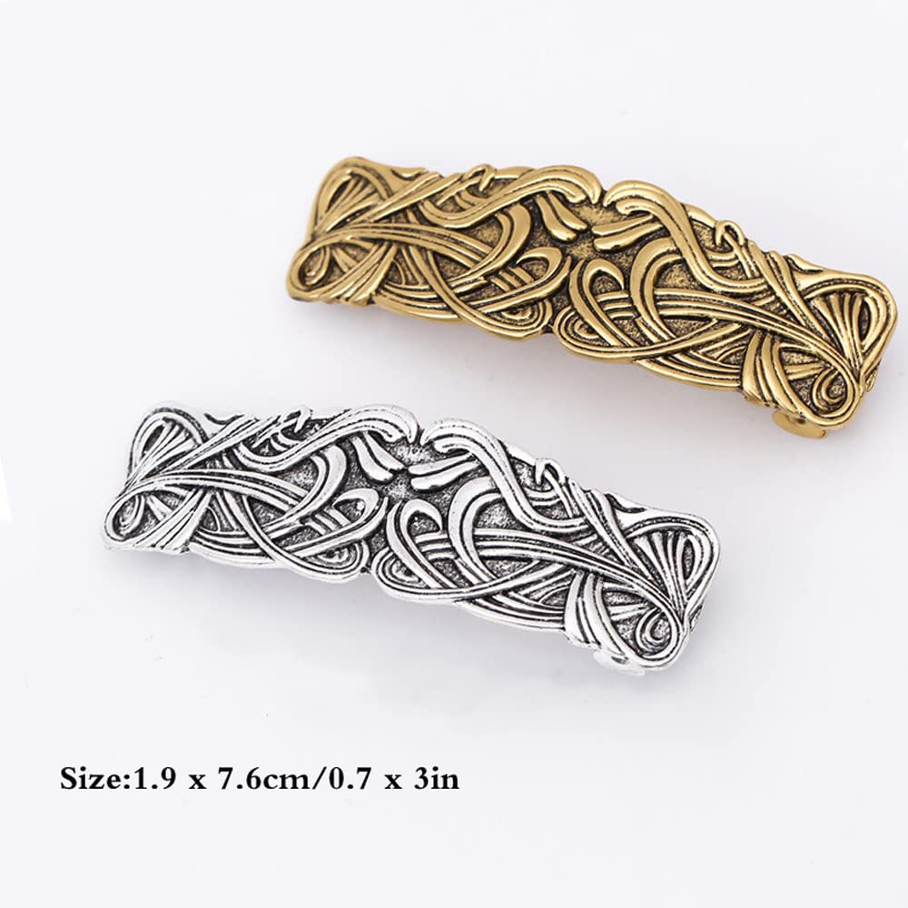 JKJF 2 Pcs Celtic Knot Barrette Vintage Hair Barrettes Metal French Hair Clips Engraved Headwear for Women Girls - Gold Silver Style 1 thumbnail 2