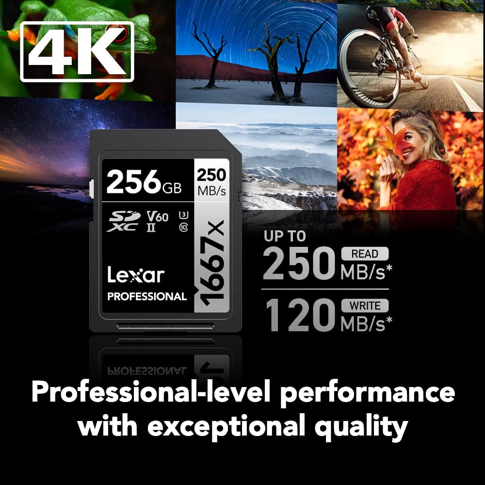 Lexar 128GB () Professional 1667x SD Card, UHS-II, C10, U3, V60, Full HD, 4K, Up To 250MB/s Read SDXC Memory Card, for Professional Photographer, Videographer, Enthusiast (LSD128CBNA16672) - Image 2