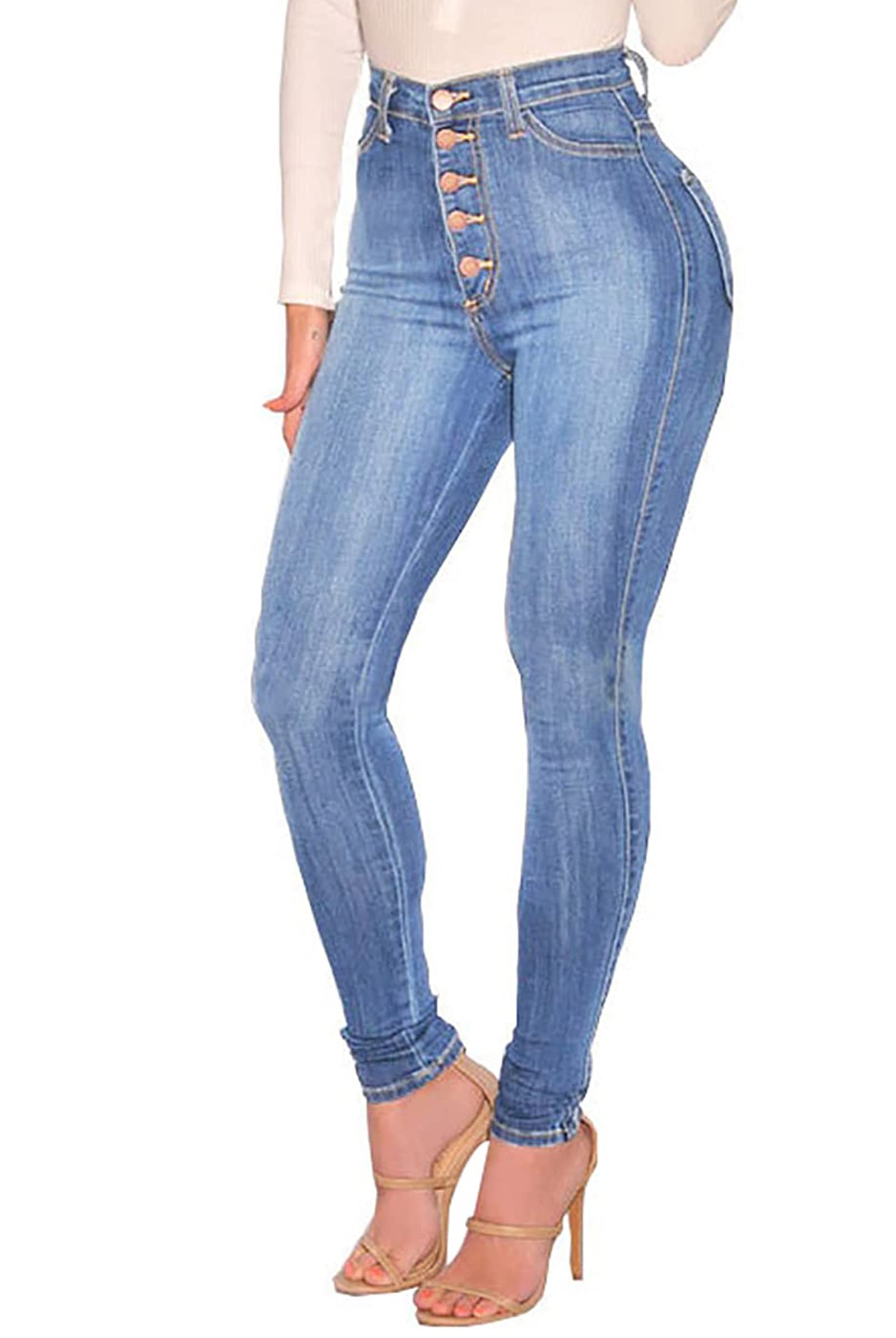 BISUAL Womens High Waisted Butt Lifting Jeans Distressed Stretch Skinny Sexy Colombian Jeans for Women: Light Blue 14