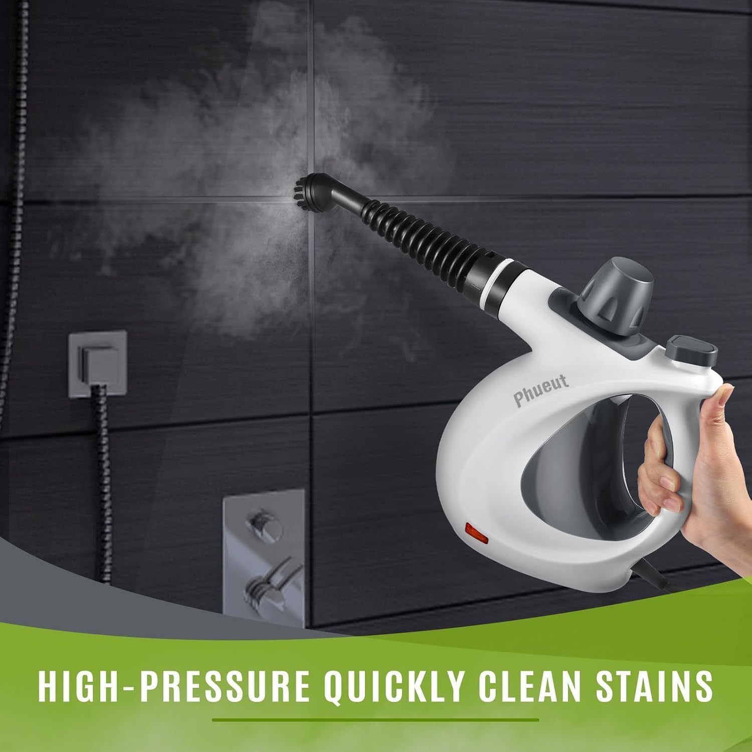 Phueut Pressurized Handheld Multi-Surface Natural Steam Cleaner with 12 pcs Accessories, Multi-Purpose Steamer for Home Use, Steamer for Cleaning Floor, Upholstery, Grout and Car