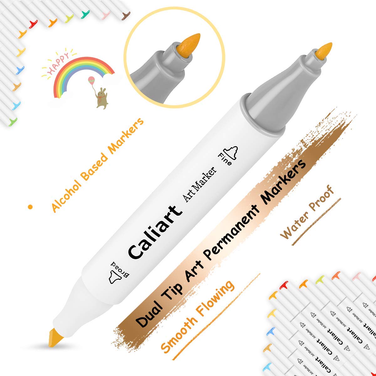 Caliart Markers, 100 Colors Dual Tip Art Markers Sketch Pens Permanent Alcohol Based, with Case for Adult Kids Halloween Drawing Sketching (Black Barrel) thumbnail 3