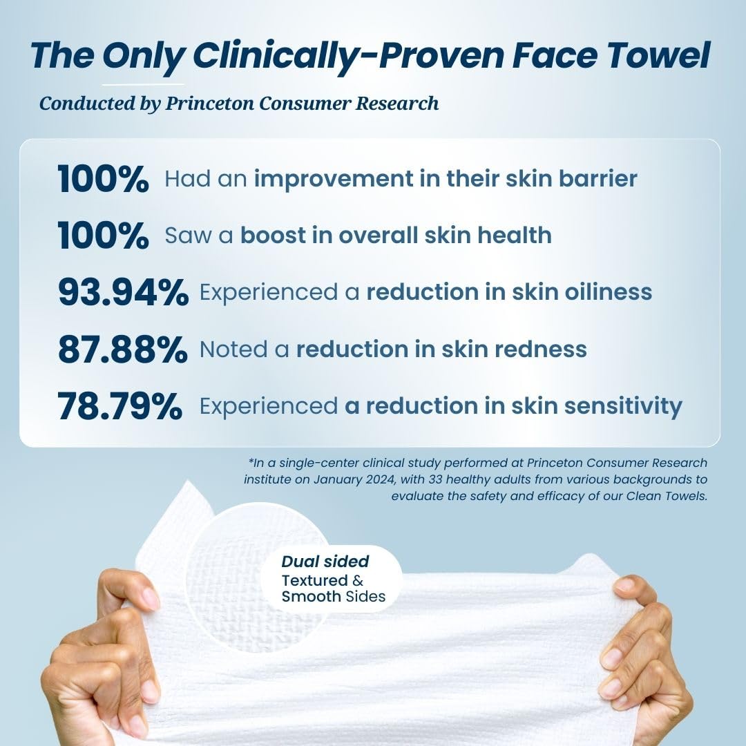 Clean Skin Club Clean Towels XL™, 100% USDA Biobased Face Towel, Disposable Face Towelette, Eczema Association Accepted, Makeup Remover Dry Wipes, Ultra Soft, 300 Ct, 6 Pack: 100 Count (Most Popular!)