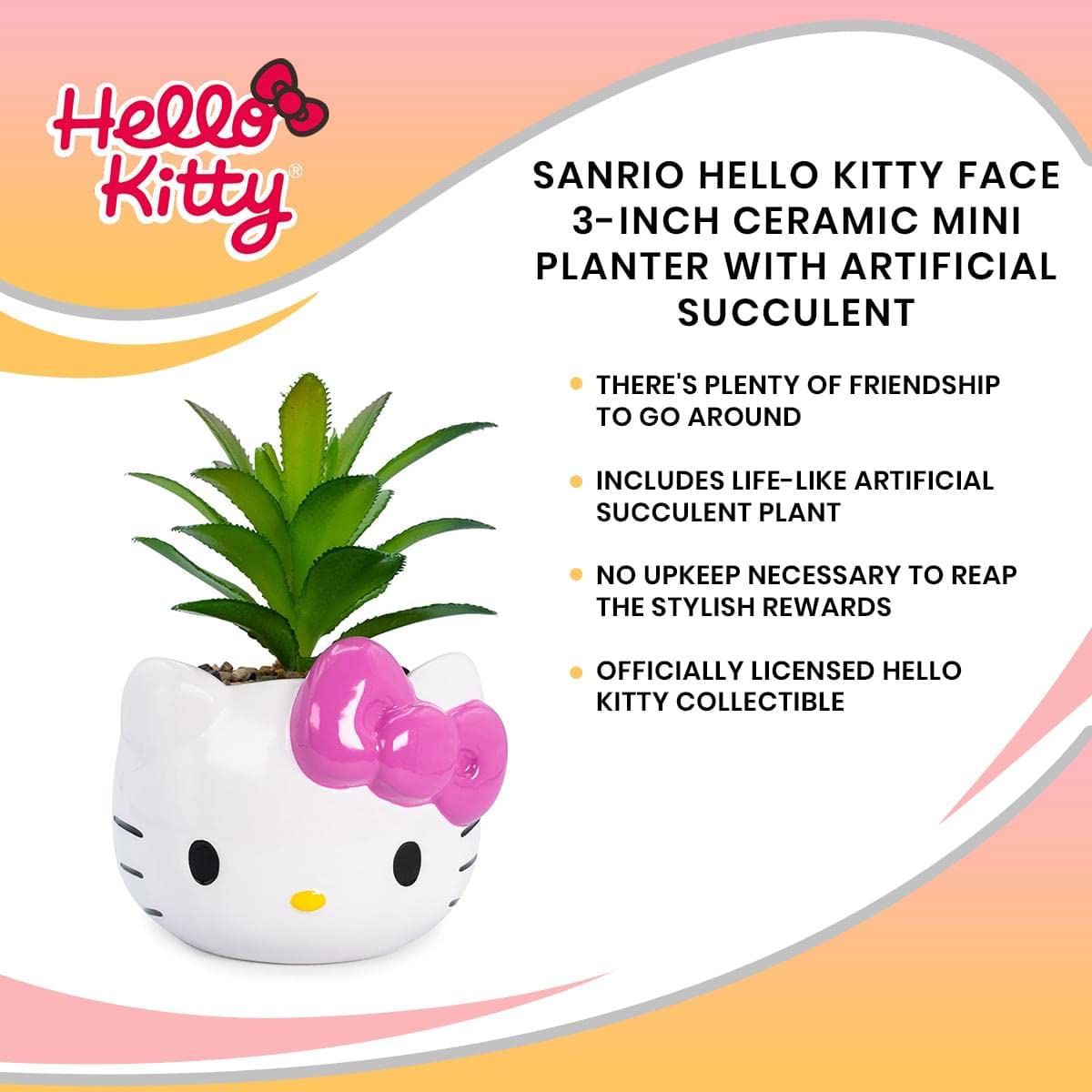 Silver Buffalo Sanrio Hello Kitty Face 3-Inch Ceramic Mini Planter with Artificial Succulent: Silver Buffalo Sanrio Hello Kitty Face 3-Inch Ceramic Mini Planter with Artificial Succulent