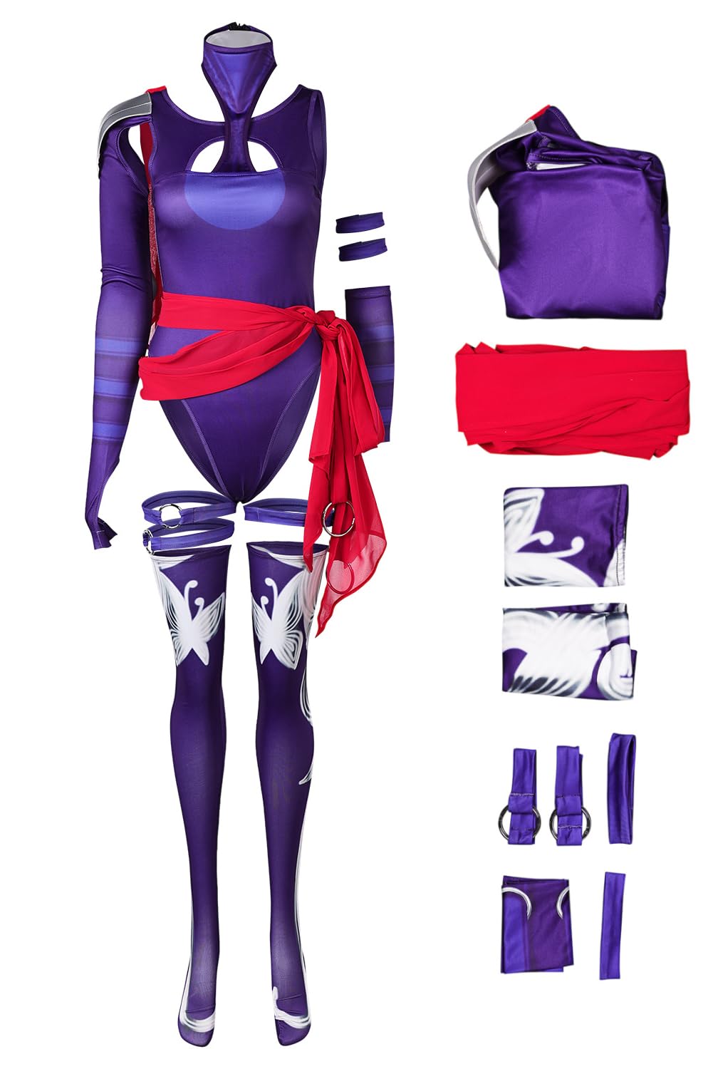 Psylocke Cosplay Costume Superhero Sai Full Set Adult Women Jumpsuit Halloween Carnival Party Suit: Purple X-Small