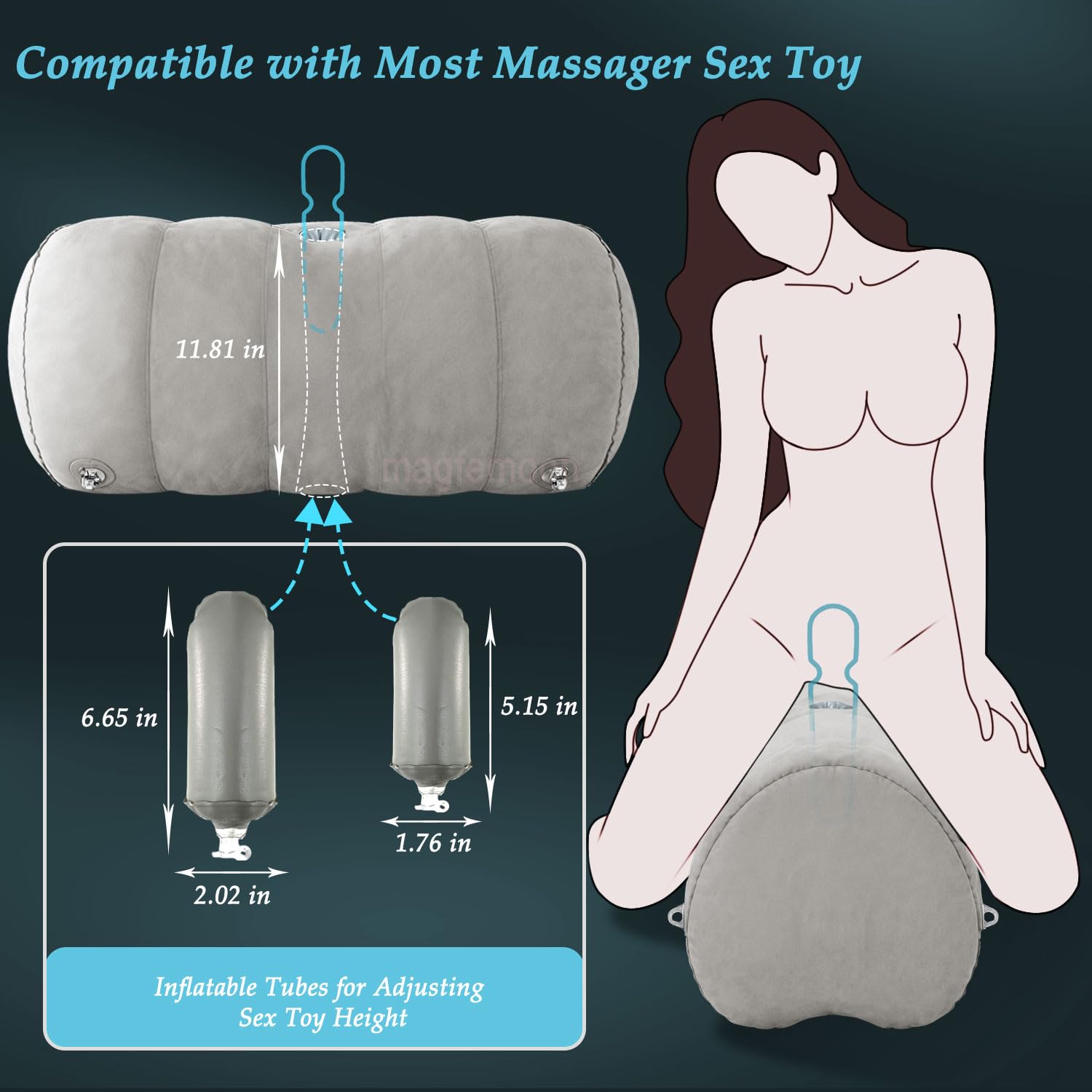 Sex Pillow Couples Sex Toys, Heart Shaped Inflatable Cushion Furniture for Bedroom Dildo Mount, Upsize Wedge with Bondage Cuffs, Cross Strap, Nipple Clamps BDSM Kit