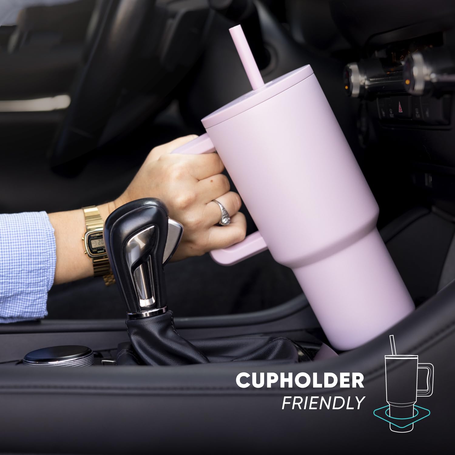 Simple Modern 40 oz Trek Tumbler with Handle and Straw Lid | Cup Holder Friendly Insulated Stainless Steel Travel Mug | Cream Leopard: Pattern: Cream Leopard 40 Ounces