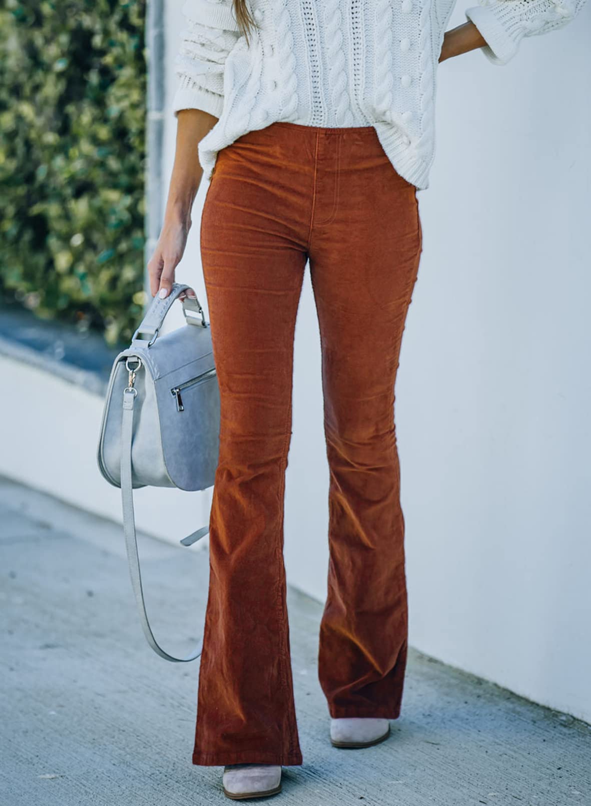 Sidefeel Women's Corduroy Flare Pants Elastic Waist Bell Bottom Trousers 2024 Women Fashions