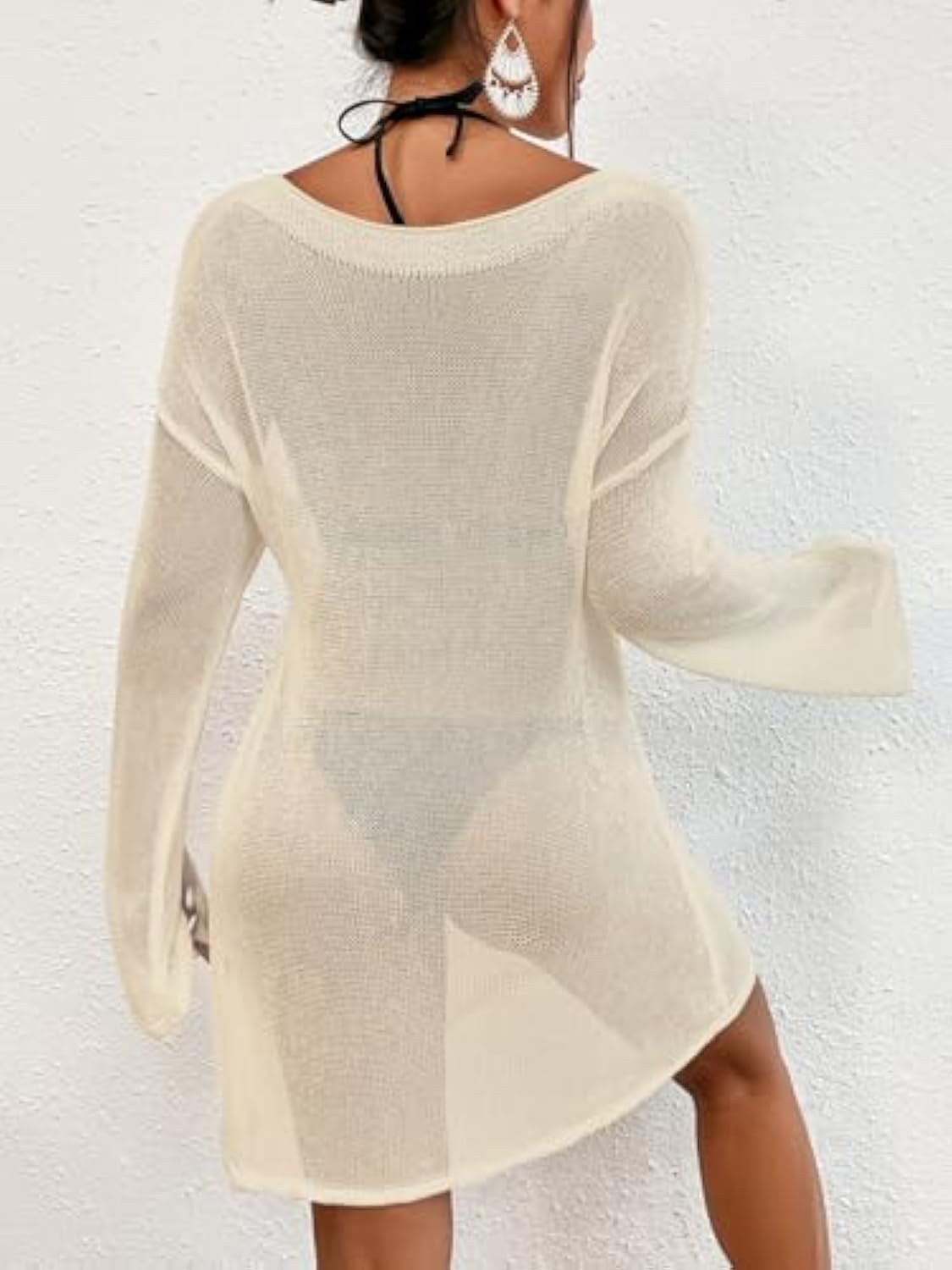 Bsubseach Crochet Swimsuit Coverup for Women Sheer Bathing Suit Cover Ups Kintted Swimwear Bikini Beach Vacation Outfits: Apricot X-Large
