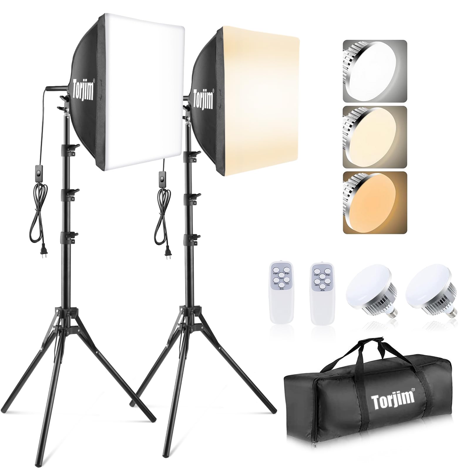 Torjim Softbox Photography Lighting Kit, 16'' x 16'' Professional Softbox Lighting Kit with 85W 3000-7500K LED Bulbs, Studio Lights for Photography/Video Recording/Live Streaming/Portraits Shooting thumbnail 1