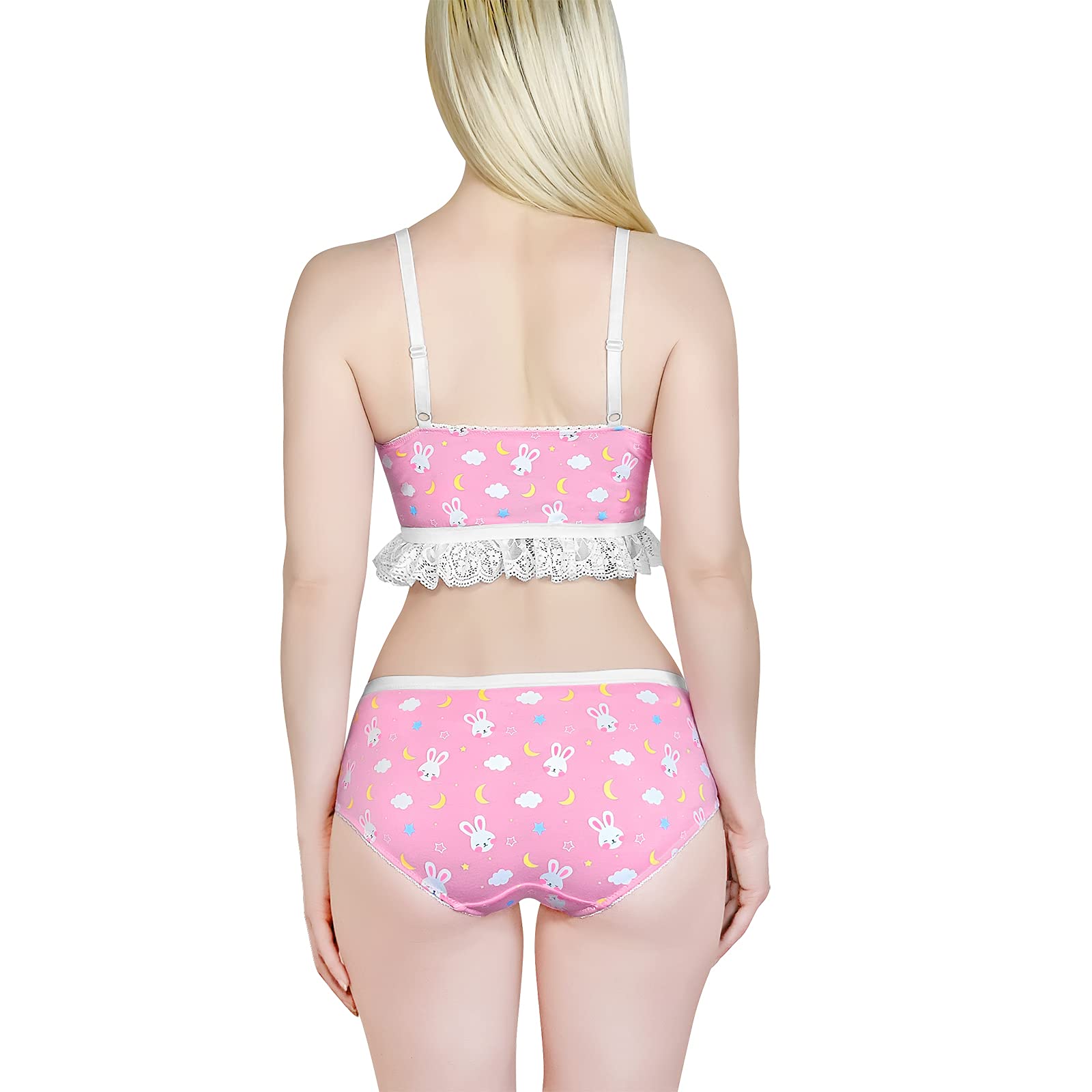 Littleforbig Lacy Trim Women Nightwear Strap Sleepwear Cami Top Shorts Lingerie bralette loungewear Set - Snuggle Bunny: Medium Pink