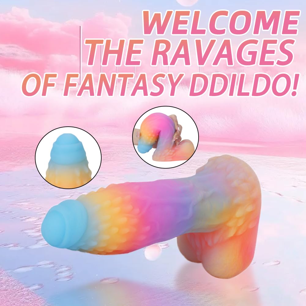 Priolesoder 5.82 inch Luminous Fantasy Dildo Silicone Anal Monster Dildo Huge Thick Long Realistic Dragon Dildo, Giant Soft Suction for Women, Flexible Big Strap-on for Anal G-Spot Play (Pink)