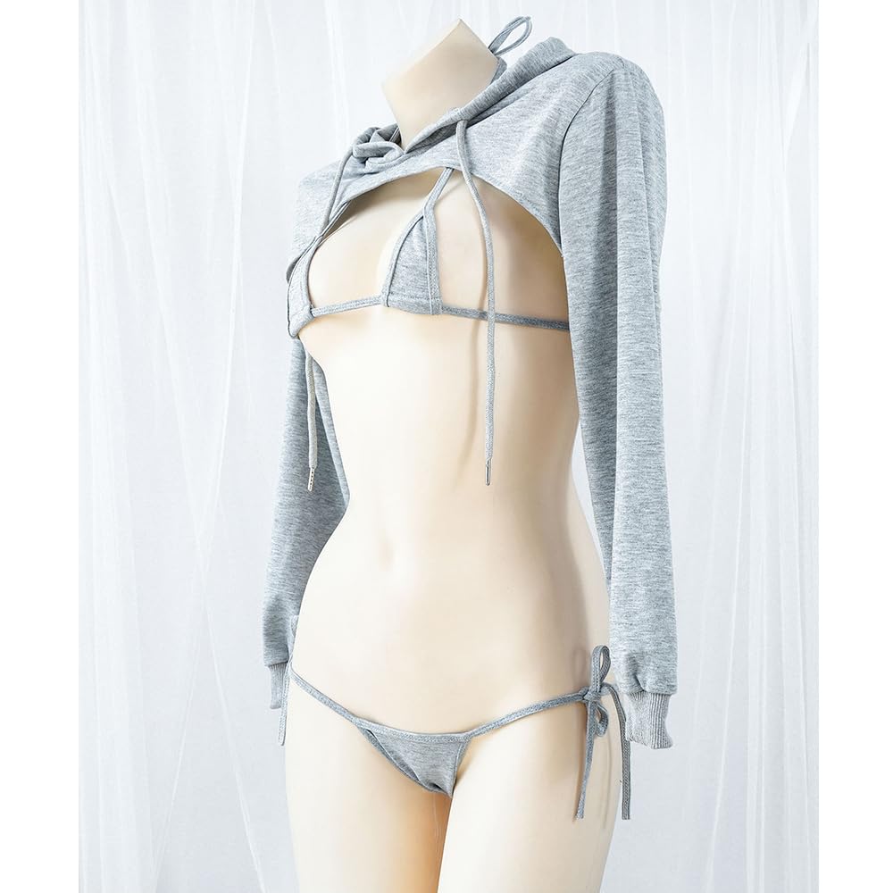 QNCLO Women's sexy cosplay tight fitting anime cute jumpsuit anime Japanese cute lingerie with hat anchor performance suit: Grey