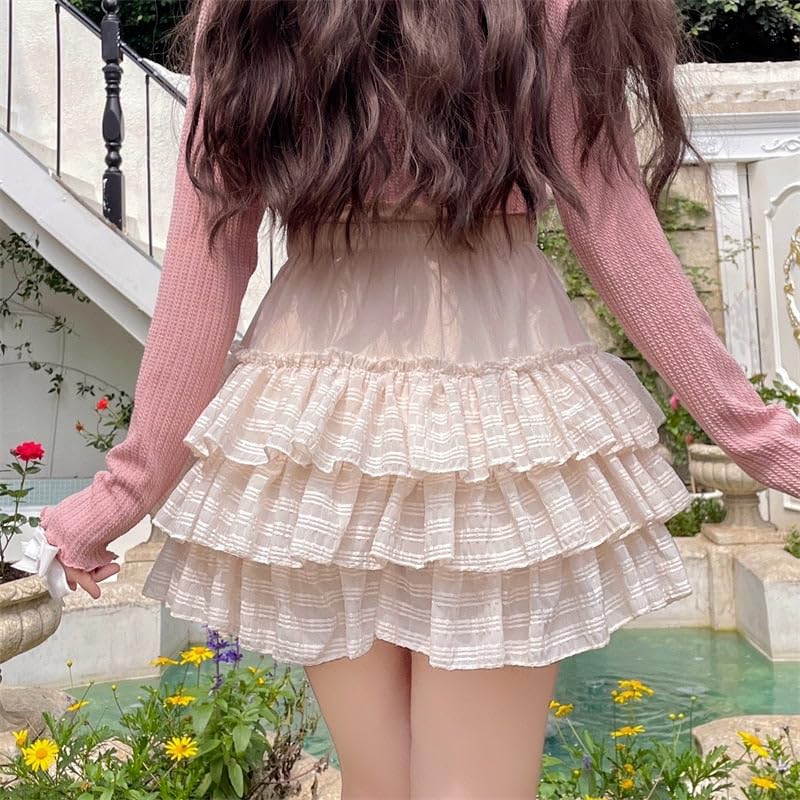 SOLILOQUY Women's Lolita Kawaii Mini Skirts Elastic Waist Tiered Ruffle Mini Skirts/Skort Japanese Korean Cute Sweet Skirt thumbnail 3