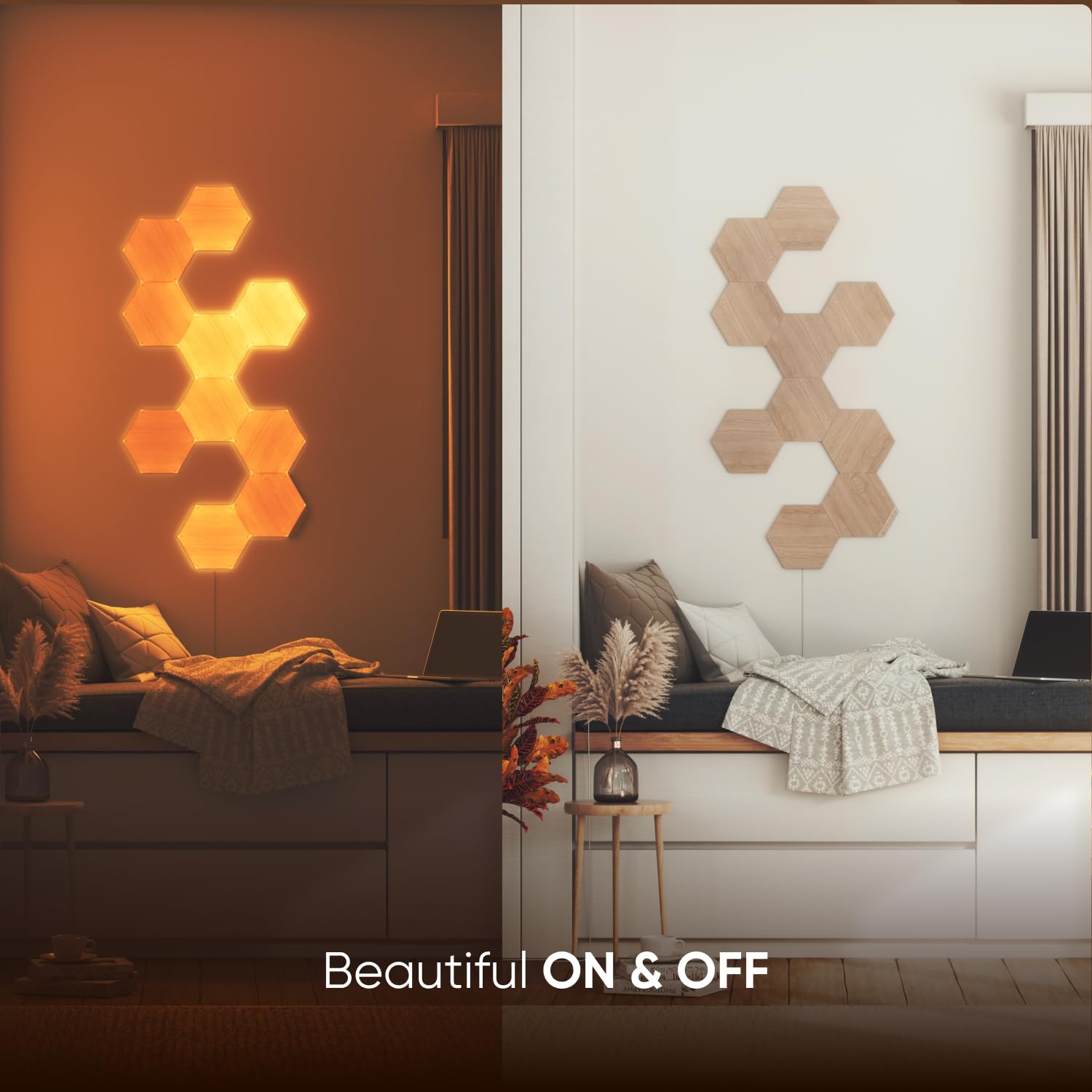 Nanoleaf Elements Wood Look Smart Wall Lights, Hexagon LED Wall Lights Work with Alexa Google Assistant, Home Wall Decor for Living Room with Music Sync, Touch Control, Ambient White 1500-4000K, 7 PK: Smarter Kit (13 Panel)