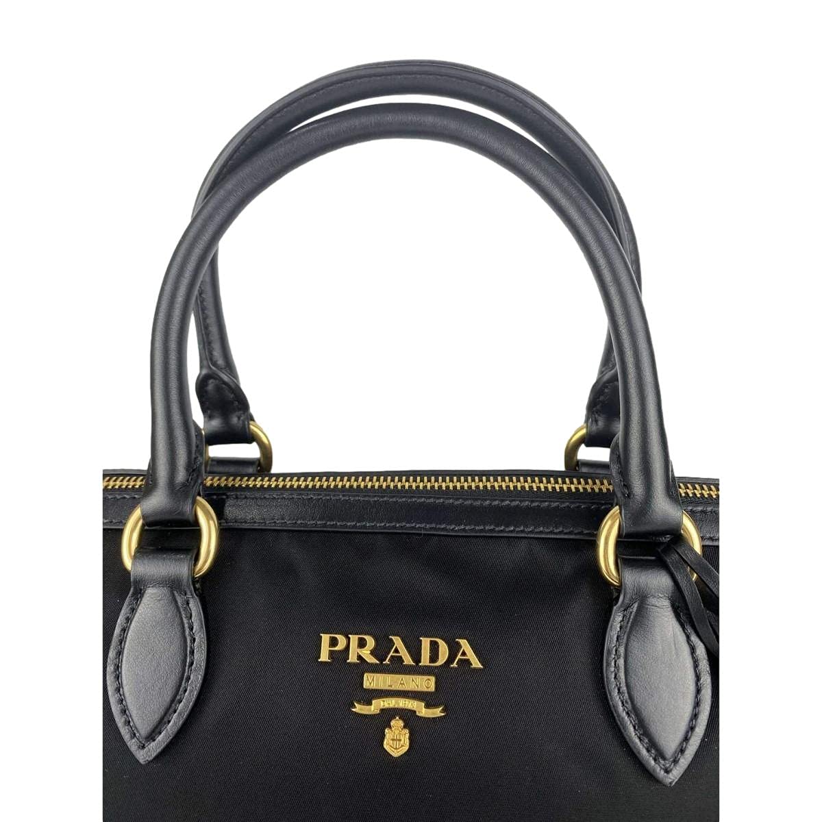 PradaWomens Black Tessuto Nylon Two-Way Satchel Handbag 1BA104: PradaWomens Black Tessuto Nylon Two-Way Satchel Handbag 1BA104