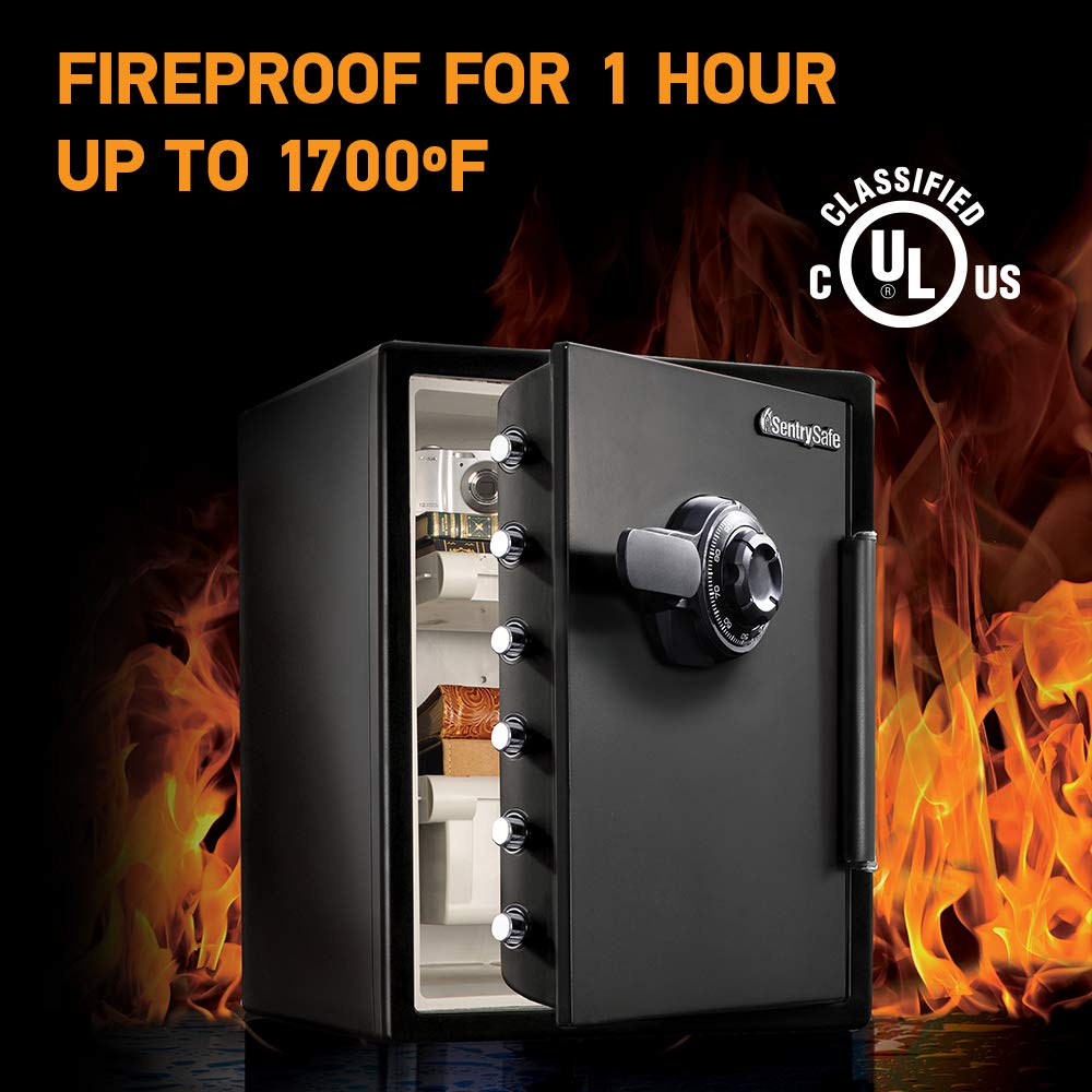 SentrySafe Black Fireproof Waterproof Floor Safe with Dial Combination Lock for Home or Office, 2.05 Cubic Feet, SFW205CWB: 2.05 cu.ft. 1-Hr. Fireproof, Combination, Bolt-Down Safe