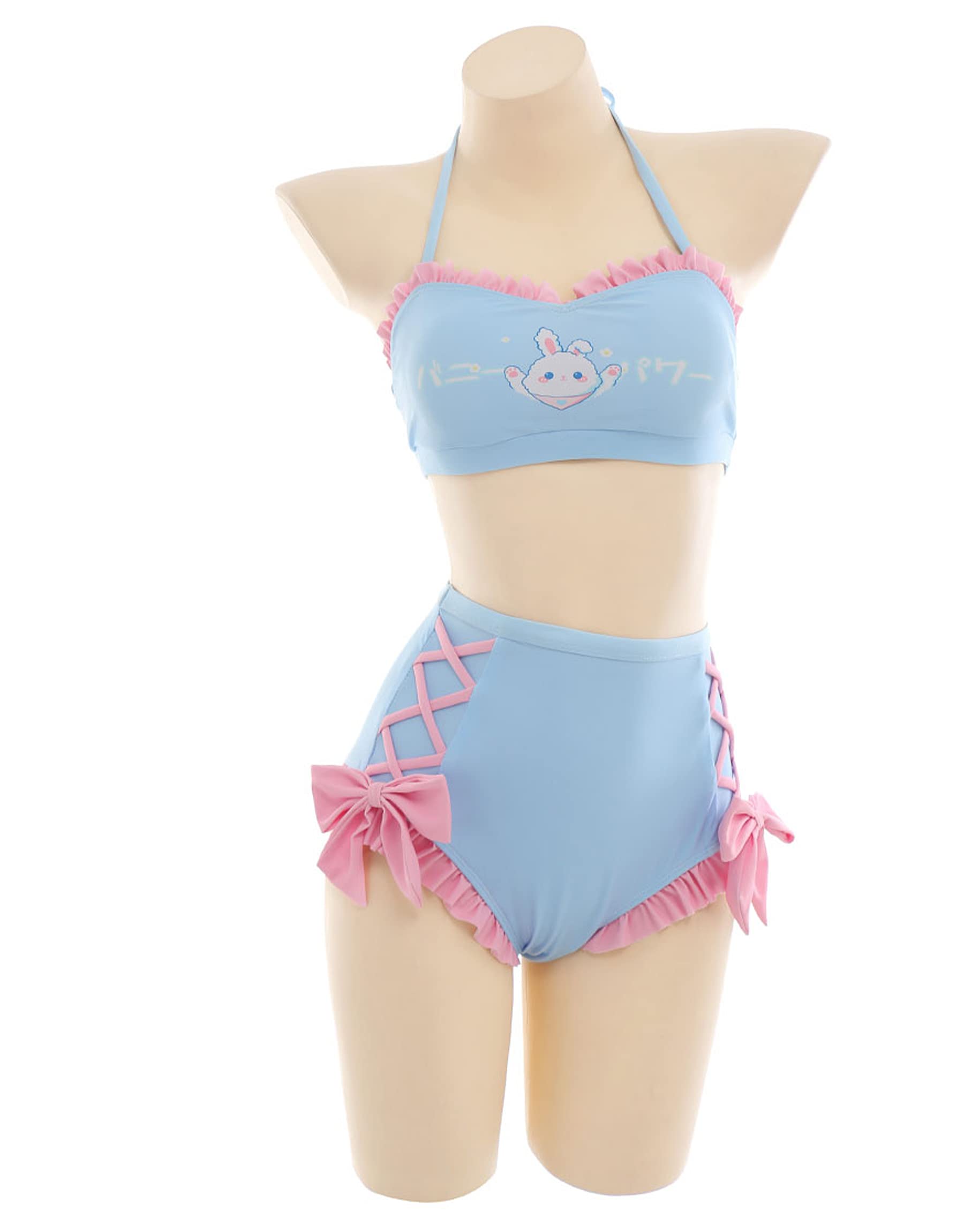 haikyuu Women Anime Bunny Bikini Set with Cover up Kawaii Two Piece Swimsuit Lace-up Bathing Suit