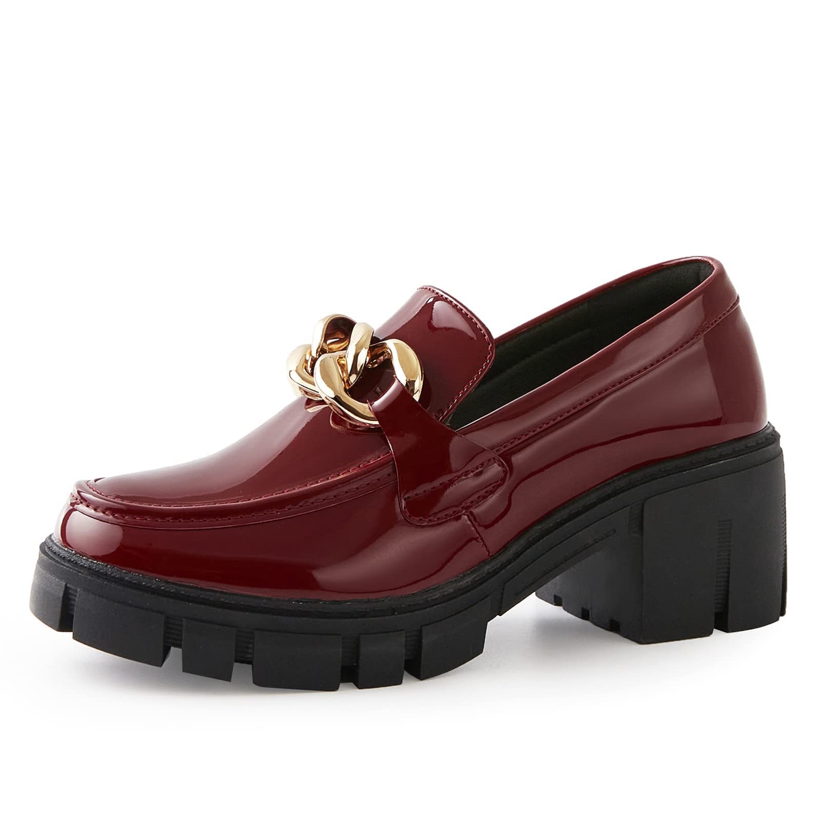 TINSTREE Platform Loafers for Women with Chain Comfort Chunky Heel Slip On Round Toe Business Work Shoes thumbnail 1