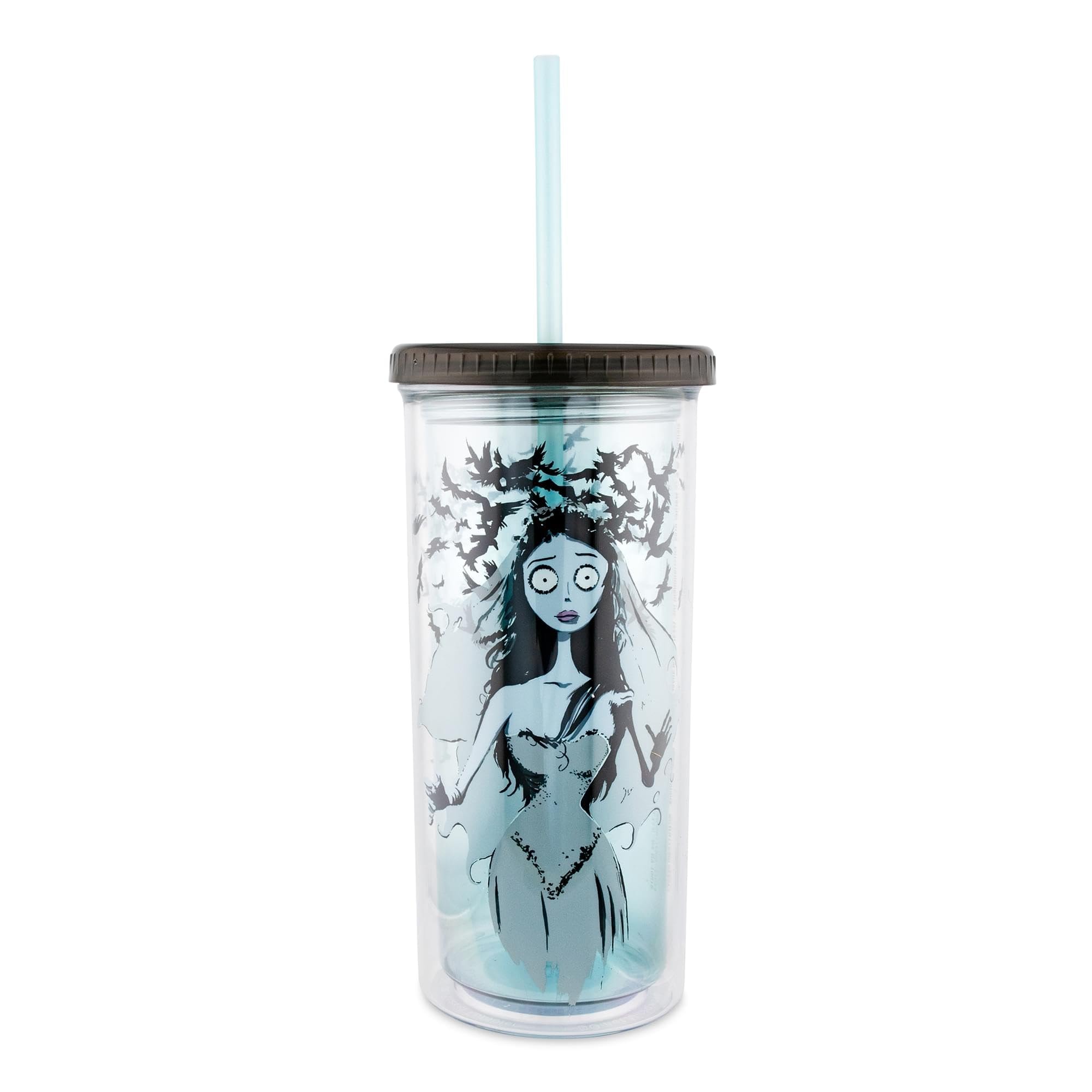 Silver Buffalo Tim Burton's Corpse Bride Emily Plastic Carnival Cup With Spill-Resistant Lid and Reusable Straw | Double-Walled Travel Tumbler For Drinks | Holds 20 Ounces: Silver Buffalo Tim Burton's Corpse Bride Emily Plastic Carnival Cup With Spill-Resistant Lid and Reusable Straw | Double-Walled Travel Tumbler For Drinks | Holds 20 Ounces