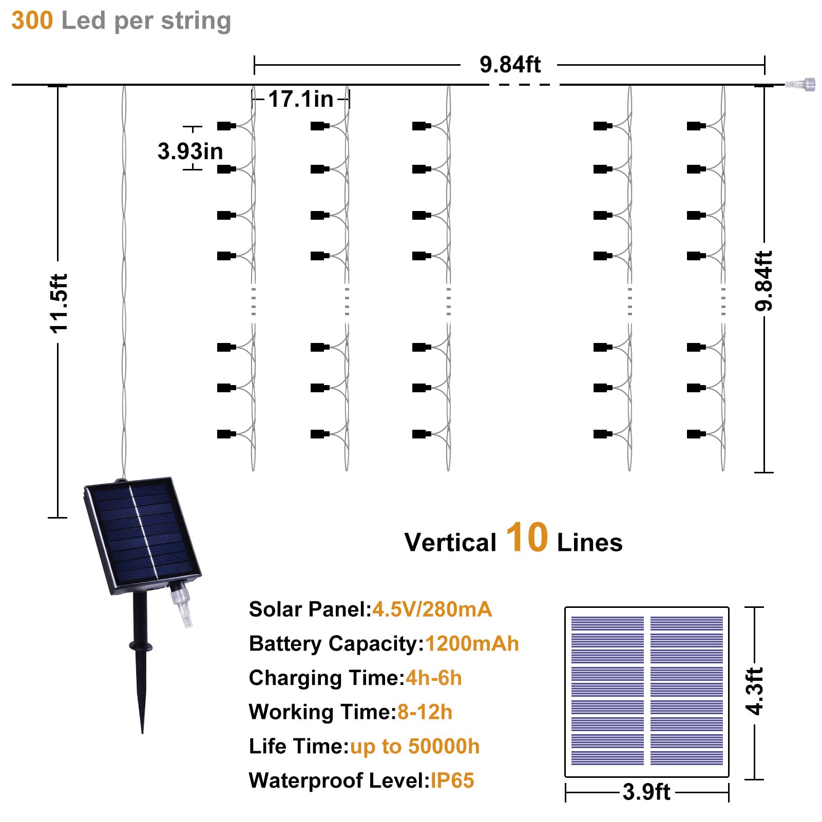 XINXIANLIAN 300LED Solar Curtain Lights Outdoor Indoor 8 Modes Solar Fairy Curtain String Lights Waterproof Twinkle Lights for Home Garden Patio Gazebo(): Warm White