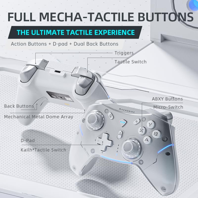 Machenike G5 Pro Wireless Gaming Controller for Windows PC,Switch,IOS&Android,PC Controller Hall Effect Joystick＆Triggers/Gyroscope,RGB Lights (): White