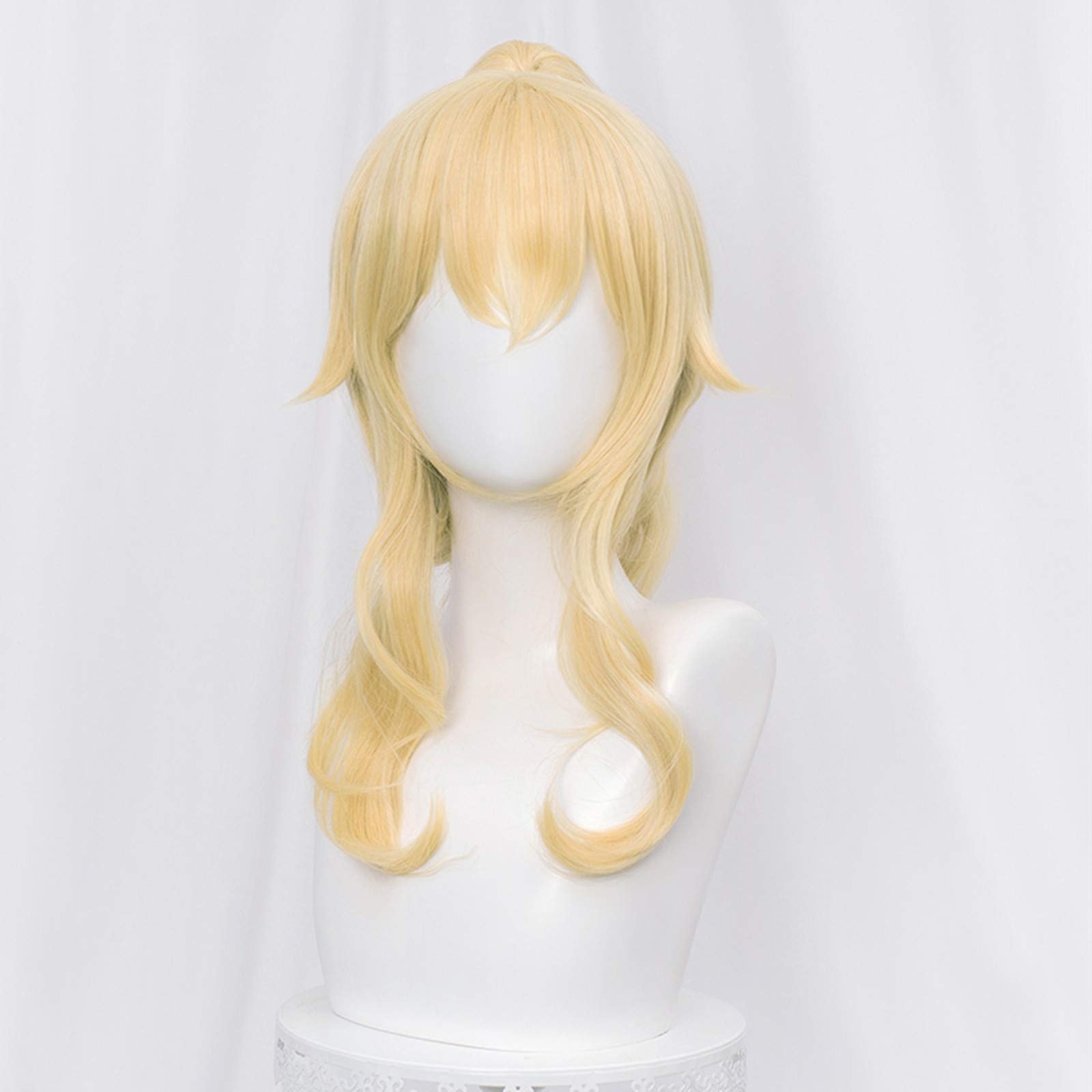 SL Wavy Blonde Ponytail Wig for Jean Cosplay,Golden Princess Hair Wigs with Pigtails Bangs + Wig Cap for Halloween Peach Costume: Middle Blonde Jean