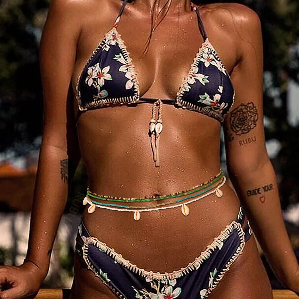 Urieo African Shell Elastic Waist Beads Chain Colorful Stretchy Belly Bead Layered Beaded Bikini Beach Waist Chains for Women: Urieo African Shell Elastic Waist Beads Chain Colorful Stretchy Belly Bead Layered Beaded Bikini Beach Waist Chains for Women