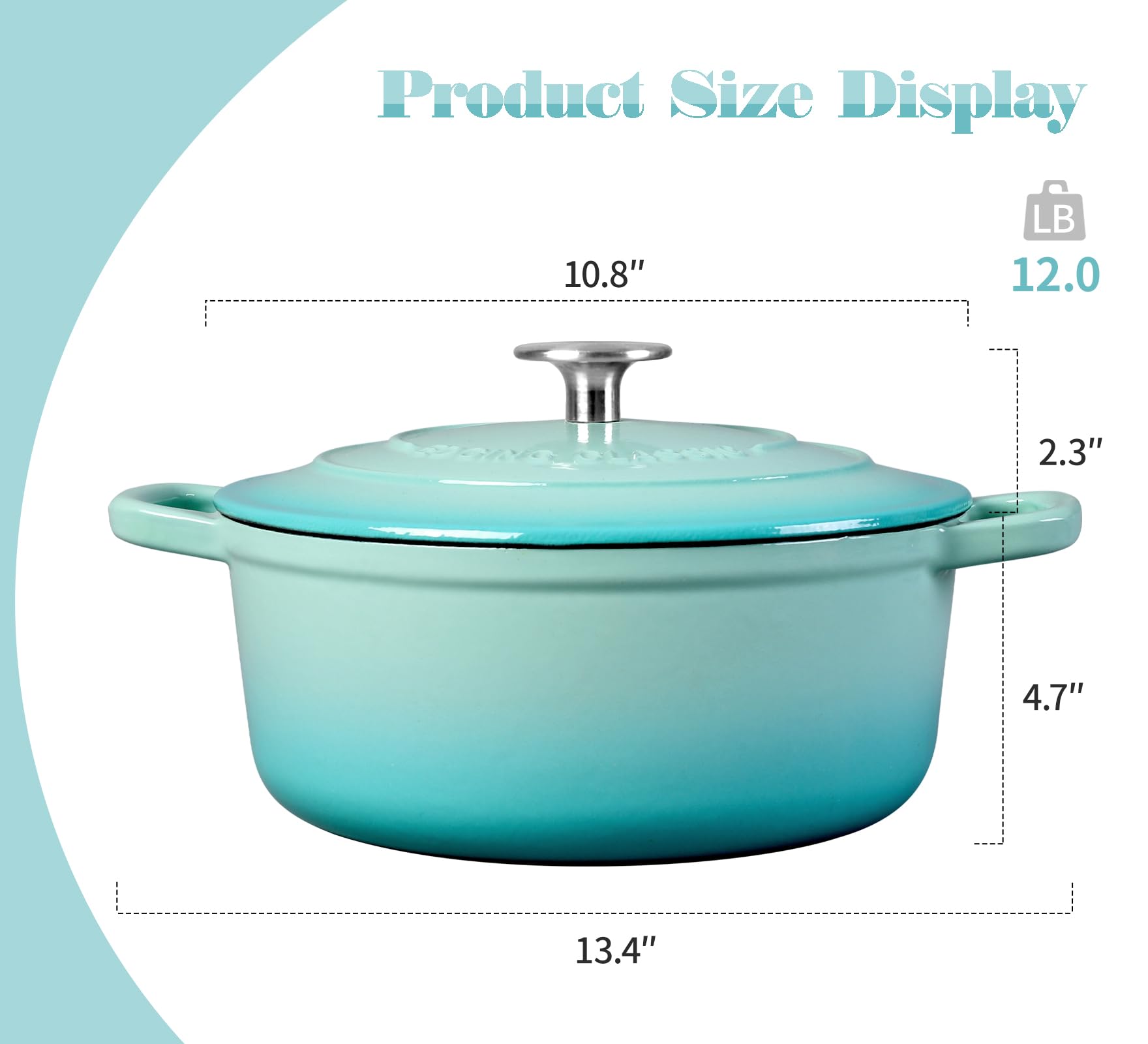 EDGING CASTING Enameled Cast Iron Covered 5.5 Quart Dutch Oven with Dual Handle, Dutch Ovens with Lid for Bread Baking, Pink: 5.5QT Peacock Blue
