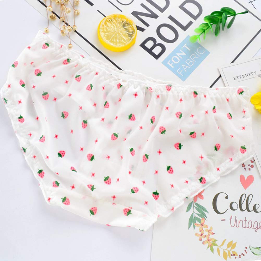 Japanese Stawberry Print Bikini Panties 2 Pack Briefs Cosplay Anime Underwear: One Size 3 Pack Lace Around Style