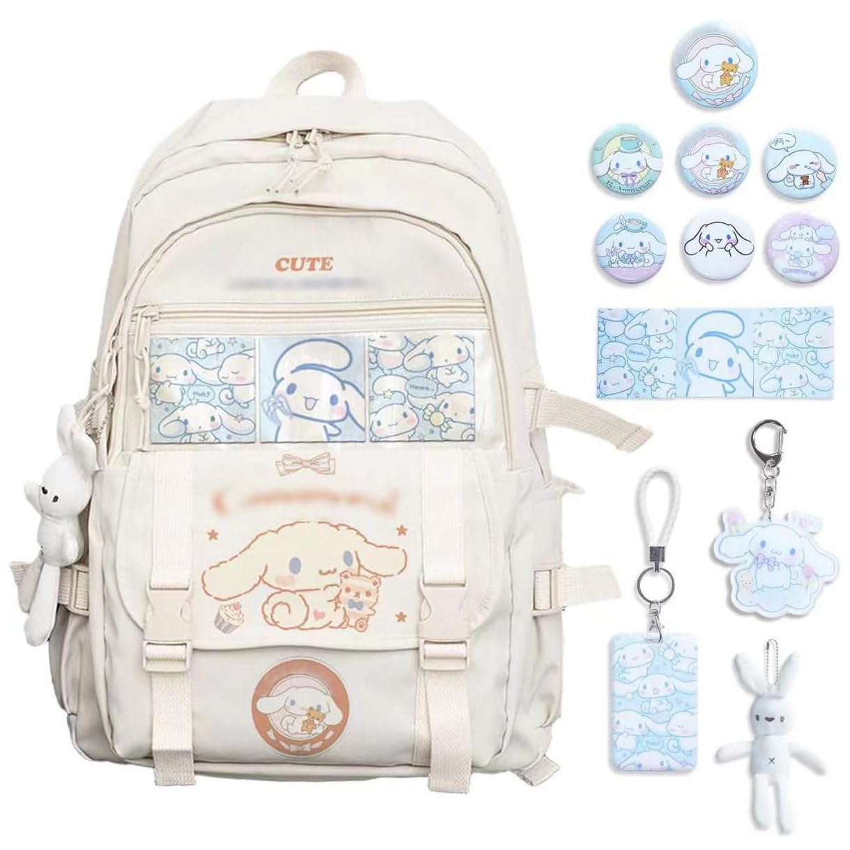 ALORVE Backpack Cute Anime Student Schoolbag Cartoon Casual Travel Bag for Boys and Girls School Season Backpack (): White