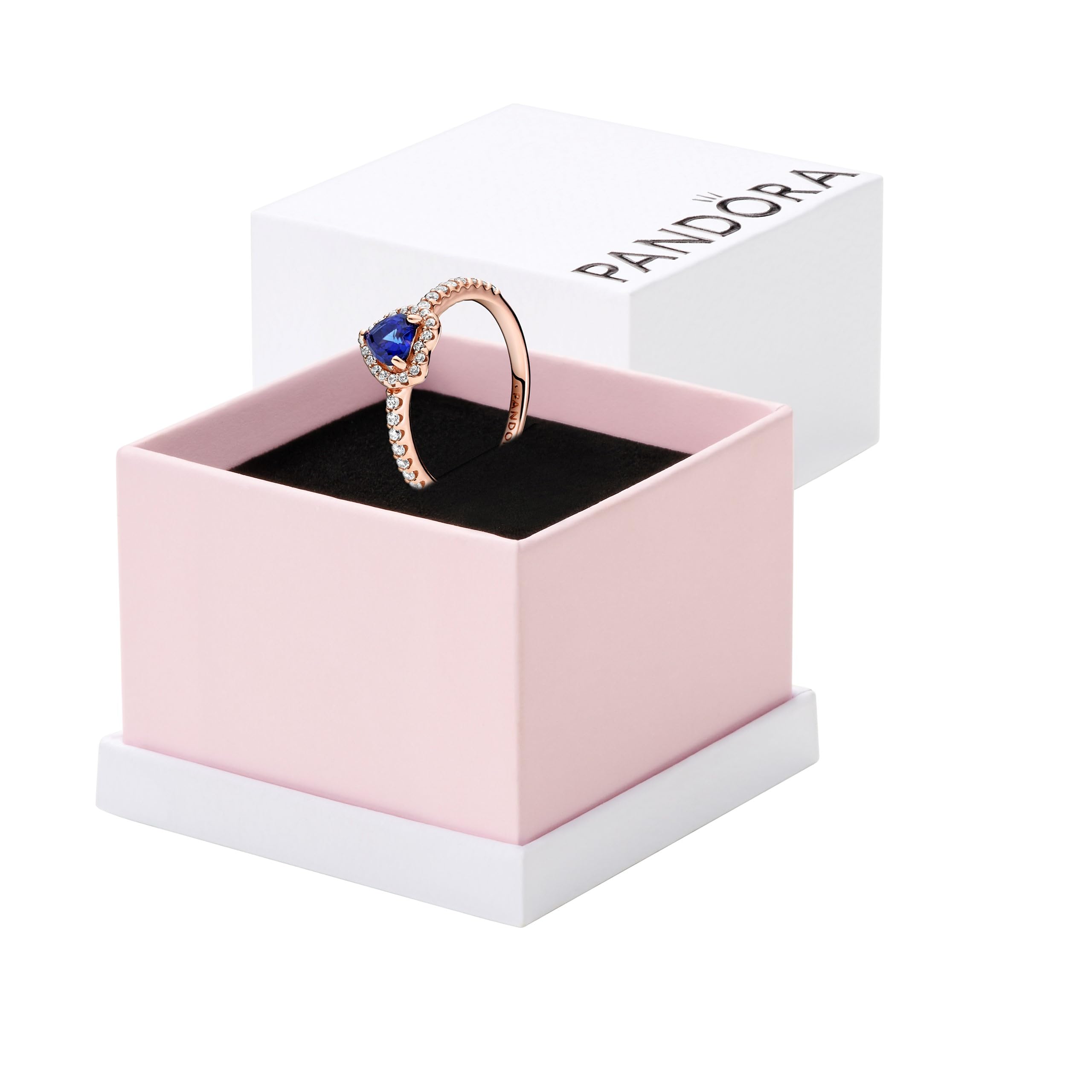 Pandora Sparkling Elevated Heart Ring - Rose Gold Ring for Women - Layering or Stackable Ring - Gift for Her 14k Rose with Cubic Zirconia - With Gift Box: Blue 4.5