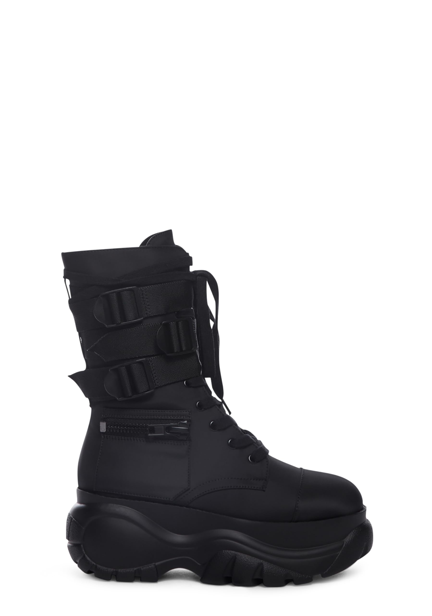 Dolls Kill Mad Hustle Pocket Combat Boots by Poster Grl – Chunky Platform Combat Boots with Zipper Pockets & Buckled Straps