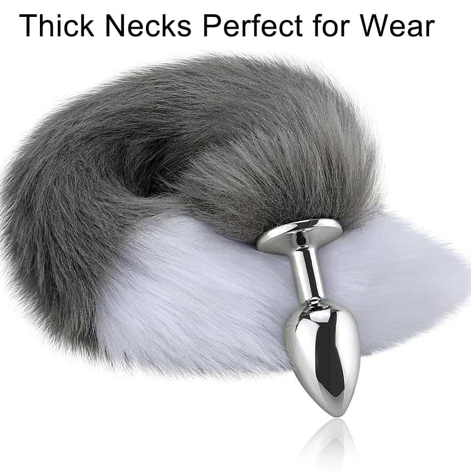 Tail Plug Anal Butt Plug, Butt Plug Faux Fur Tail Anal Sex Toys Buttplug Wolf Tail Toys Stainless Steel But Plug Butt Toys Sex Toys for Women Cosplay Adult Sex Toys for Women Men Couple (Grey): B-grey