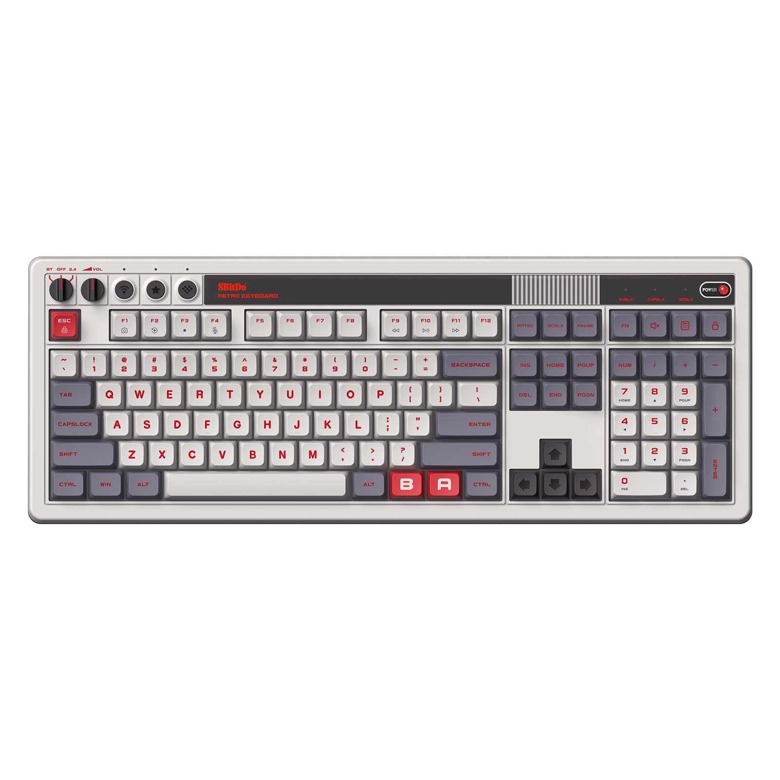 8BitDo Retro 108 Mechanical Keyboard with 108 Keys and Integrated Numpad, Bluetooth/2.4G/USB-C Hot Swappable Wireless Gaming Keyboard for Windows and Android - N Edition