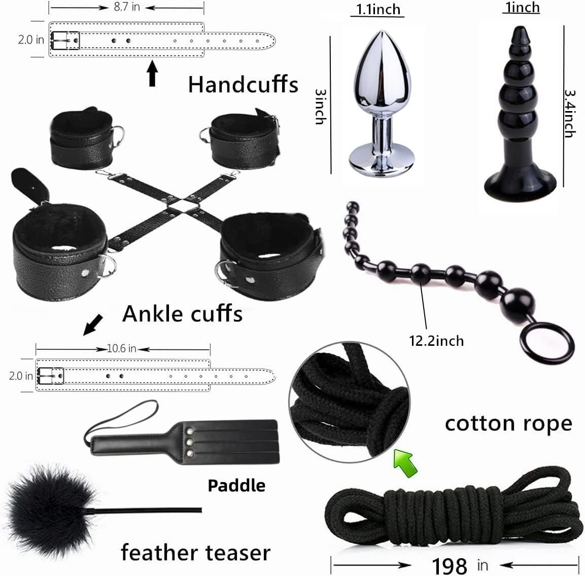 BDSM Restraints Sex Toys 15 Pcs for Couples Bondage Kits Fetish Bed Restraints Set for Beginners SM Adult Games Spanking Paddle: 18pcs-black