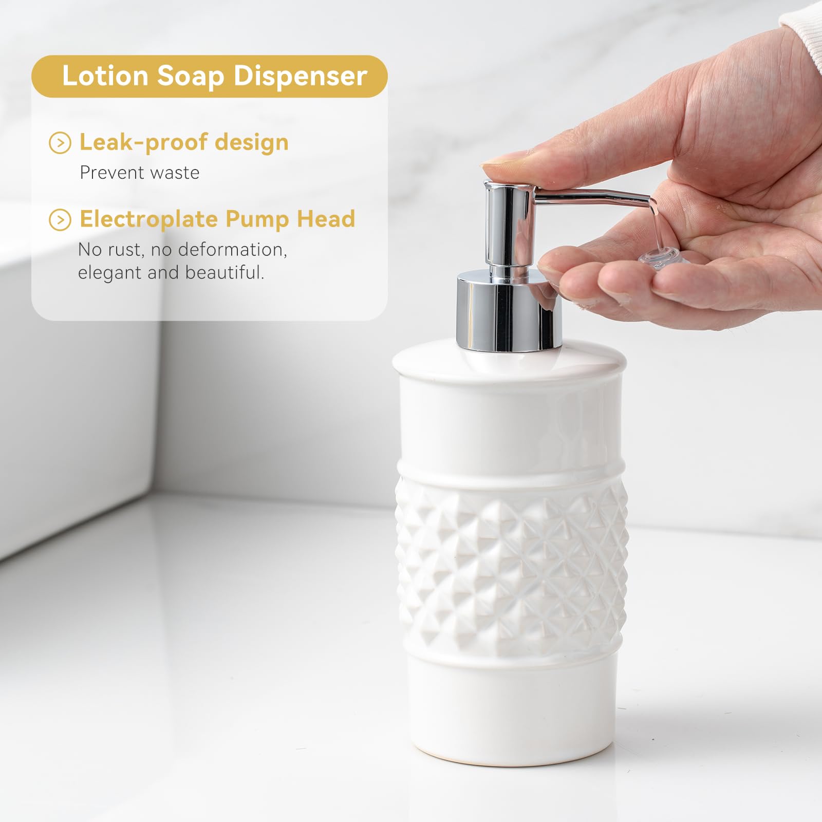 Bathroom Accessory Set, 3-Piece Ceramic Bath Accessories Set with Tray, Lotion Dispenser, and Tumbler thumbnail 6
