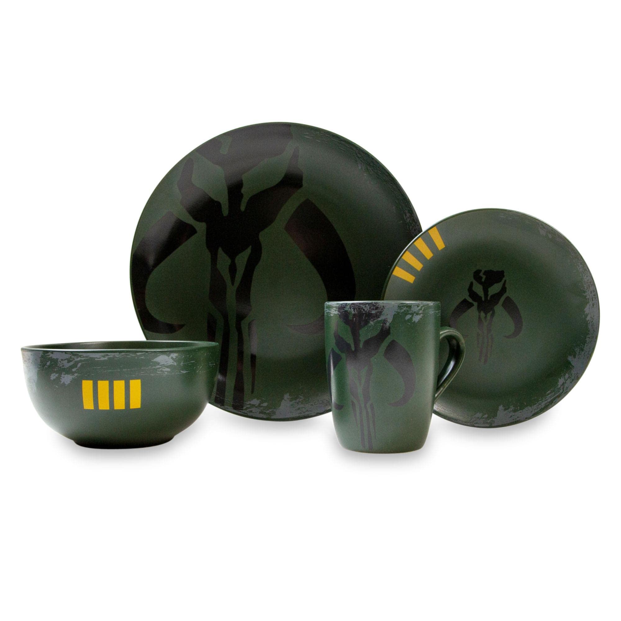 Star Wars Boba Fett Mandalorian Dinnerware Dining Set | Official Star Wars Collectible Stoneware Display | Includes Plates, Bowl, And Mug | 4-Piece Set