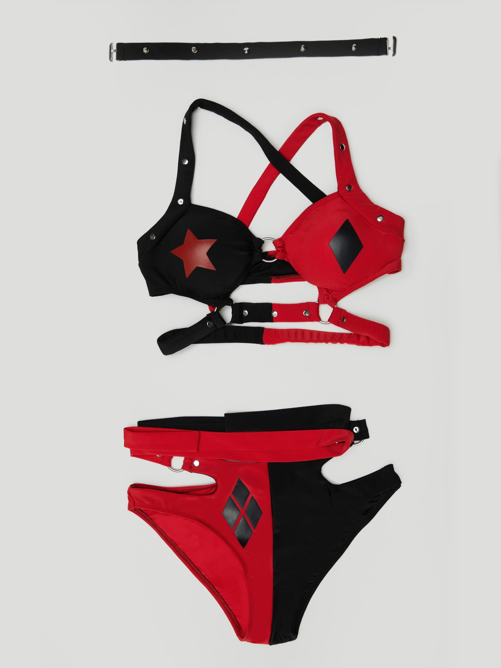 MEOWCOS Women Bikini Set Cosplay Swimsuit Classic Black and Red Bathing Suit