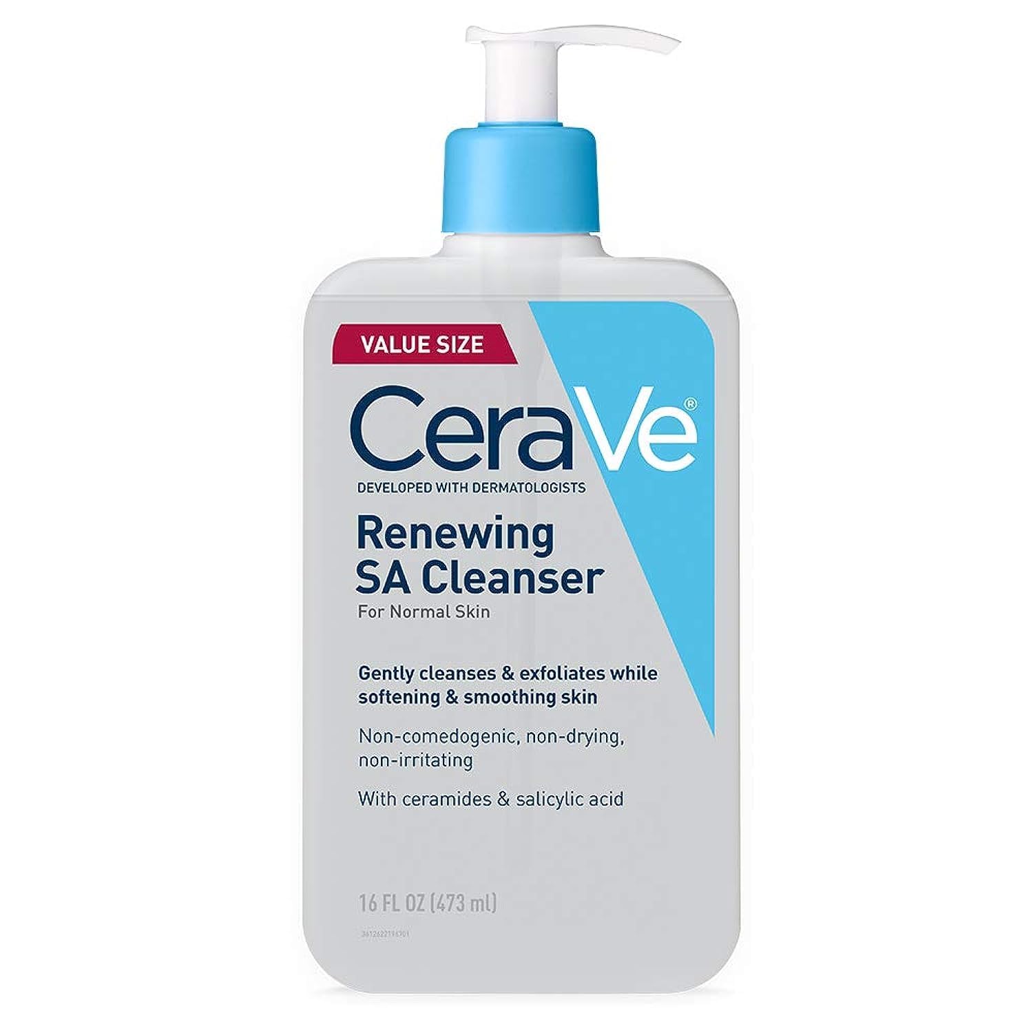 CeraVe Renewing Salicylic Acid Cleanser, Formulated With Hyaluronic Acid, Niacinamide, & Ceramides, Gentle BHA Exfoliating Face Wash Smooths & Softens Skin, Non Comedogenic & Fragrance Free, 16 Ounce: Fragrance Free 16 Fl Oz (Pack of 1)
